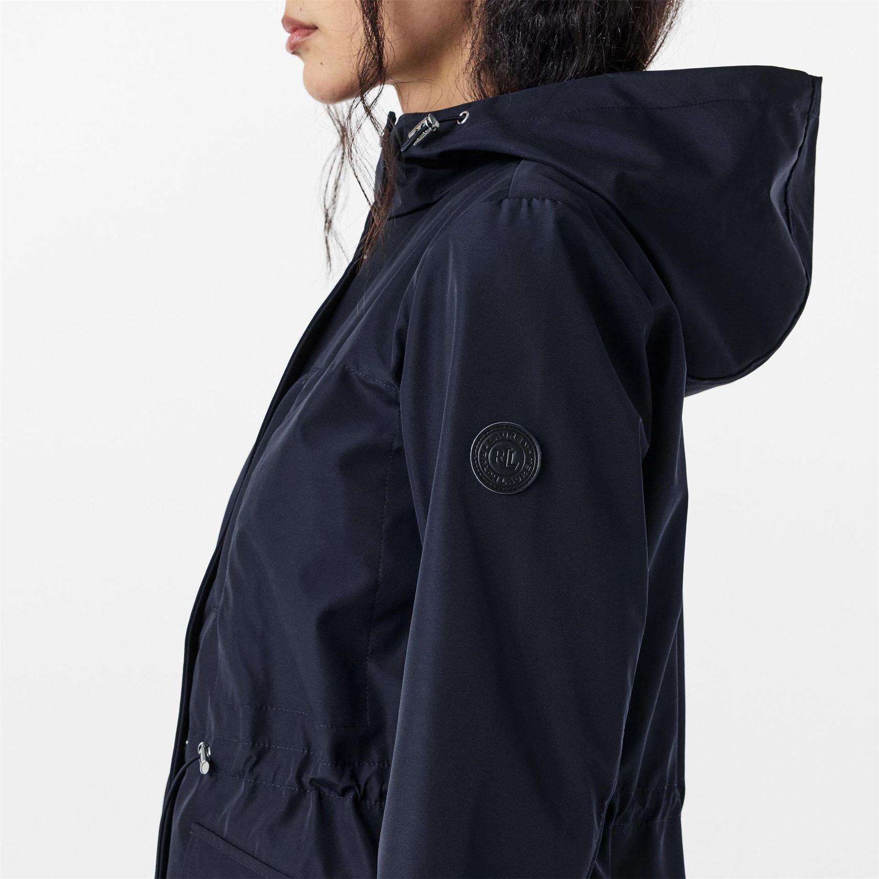 Lauren by Ralph Lauren Solid Patterned Hooded Drawstring Snap Button Rain Jacket