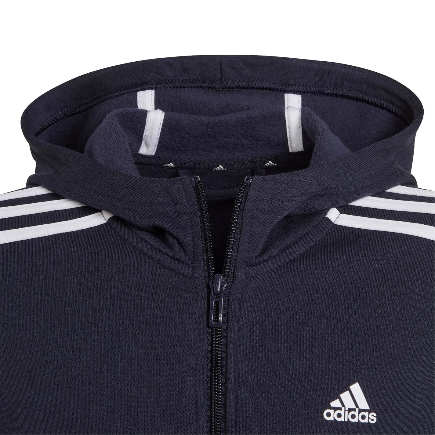 adidas Essentials Girls 3 Stripes Zip Track Top Hoodie