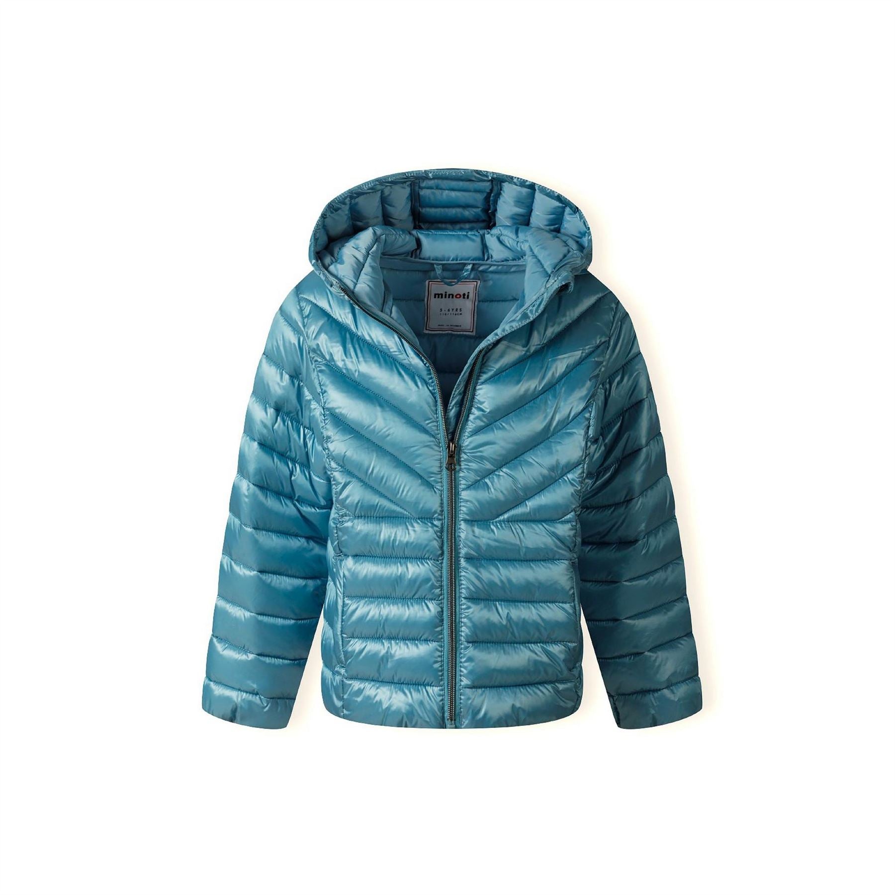 Minoti Girls Quilted Hooded Jacket Zip Fastening Turquoise