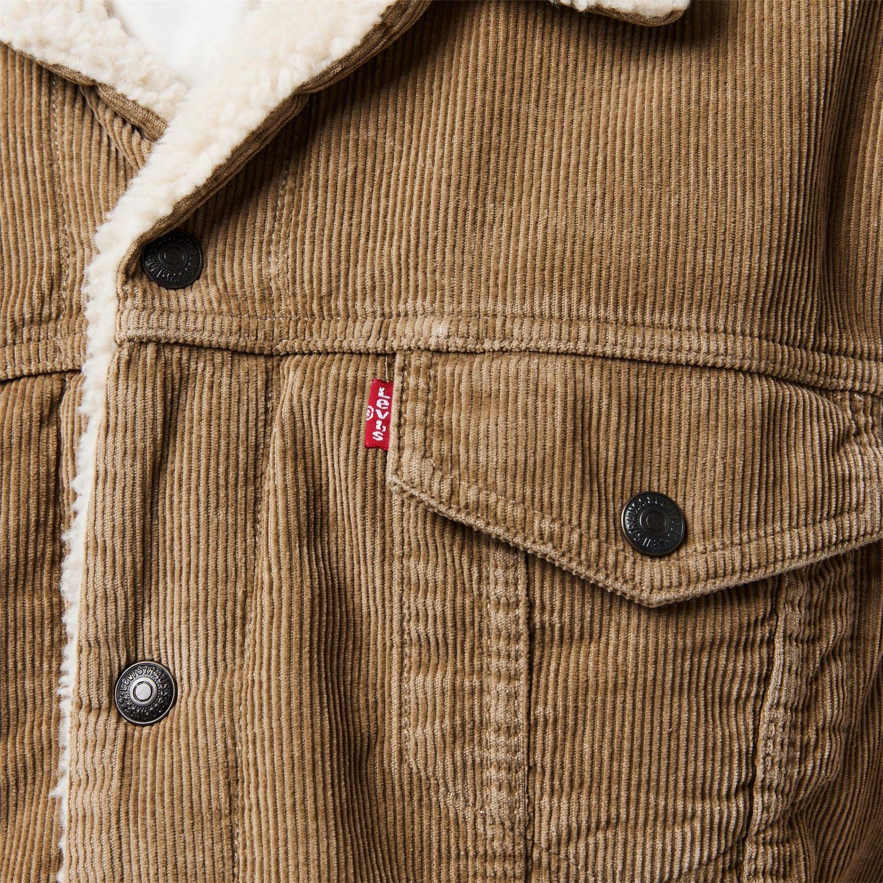 Levis Relaxed Fit Solid Patterned Sherpa Denim Jacket with Chest Pocket