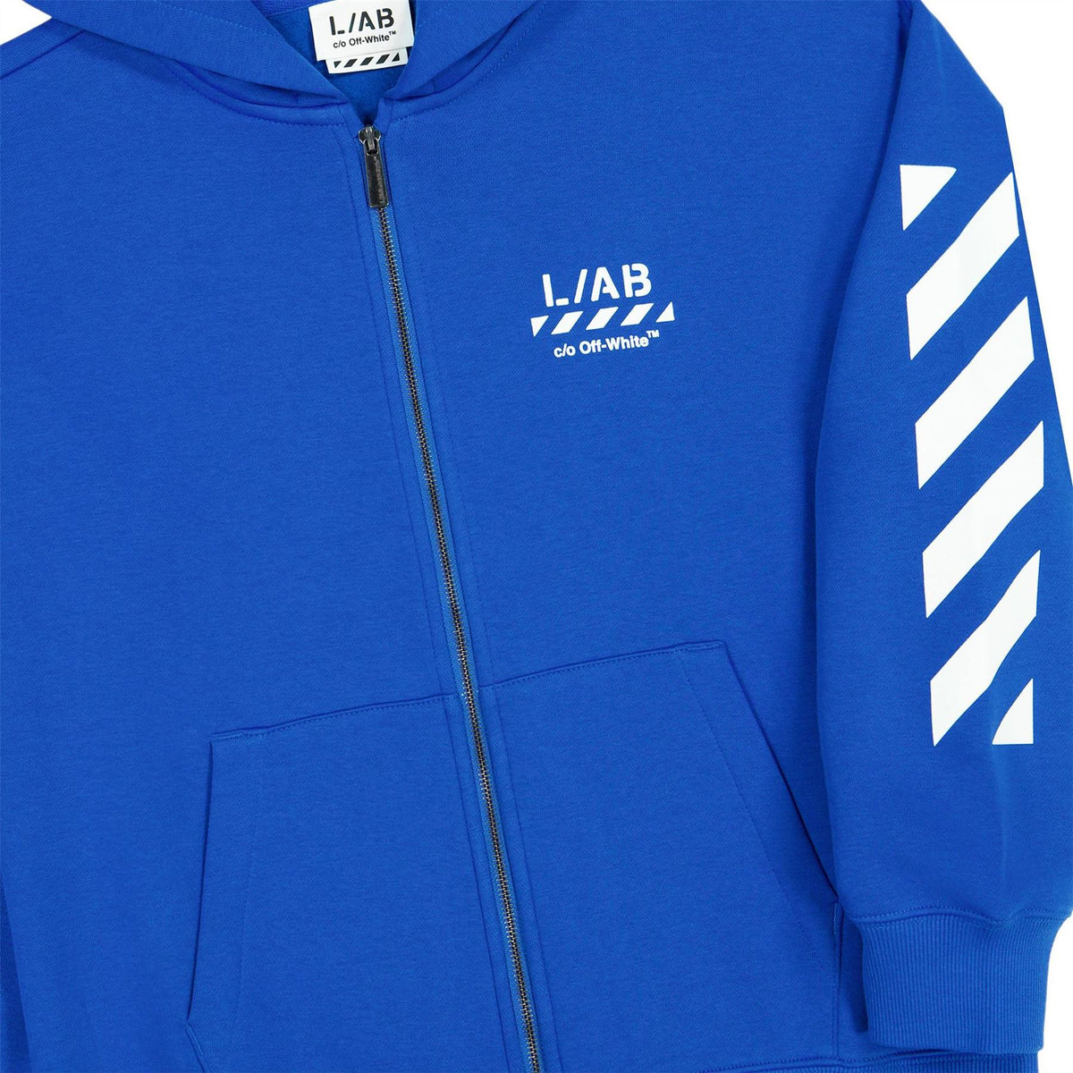 L AB Off White Small Logo Full Zip Teddy Fleece Hoodie