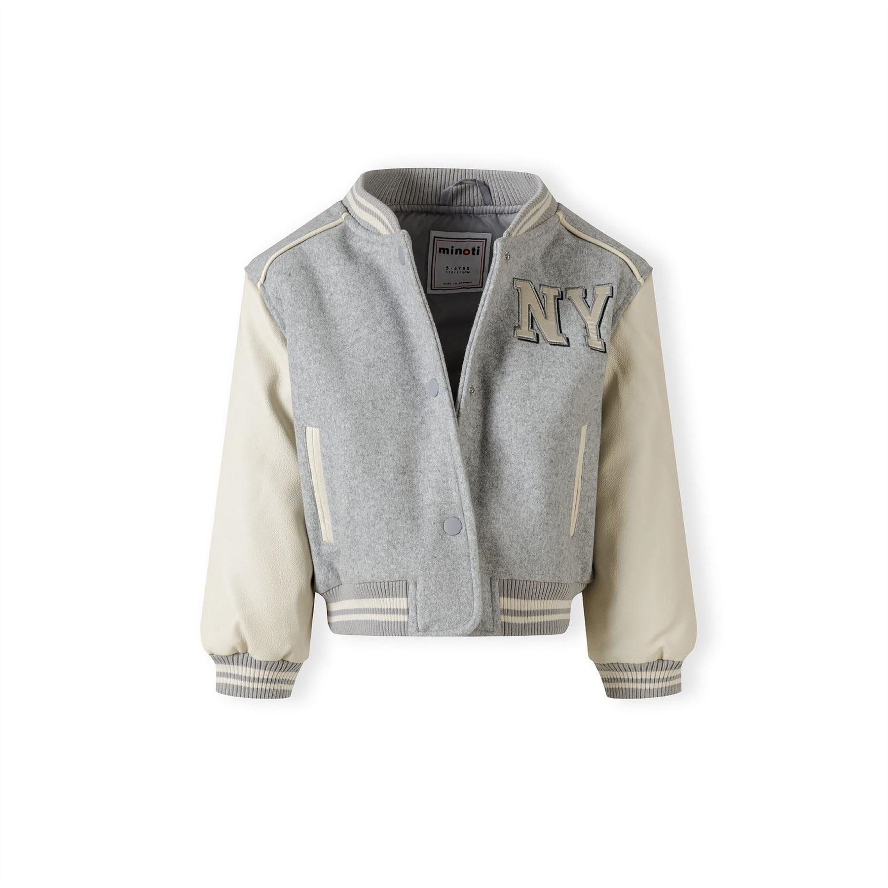 Minoti Girls Baseball Style Jacket With Faux Leather Sleeves Grey