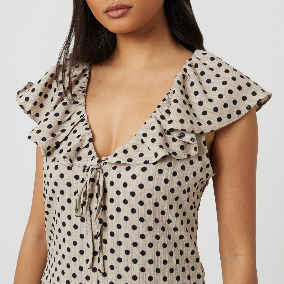 Brave Soul Womens Mini Polka Dot Dress With Frill Detail