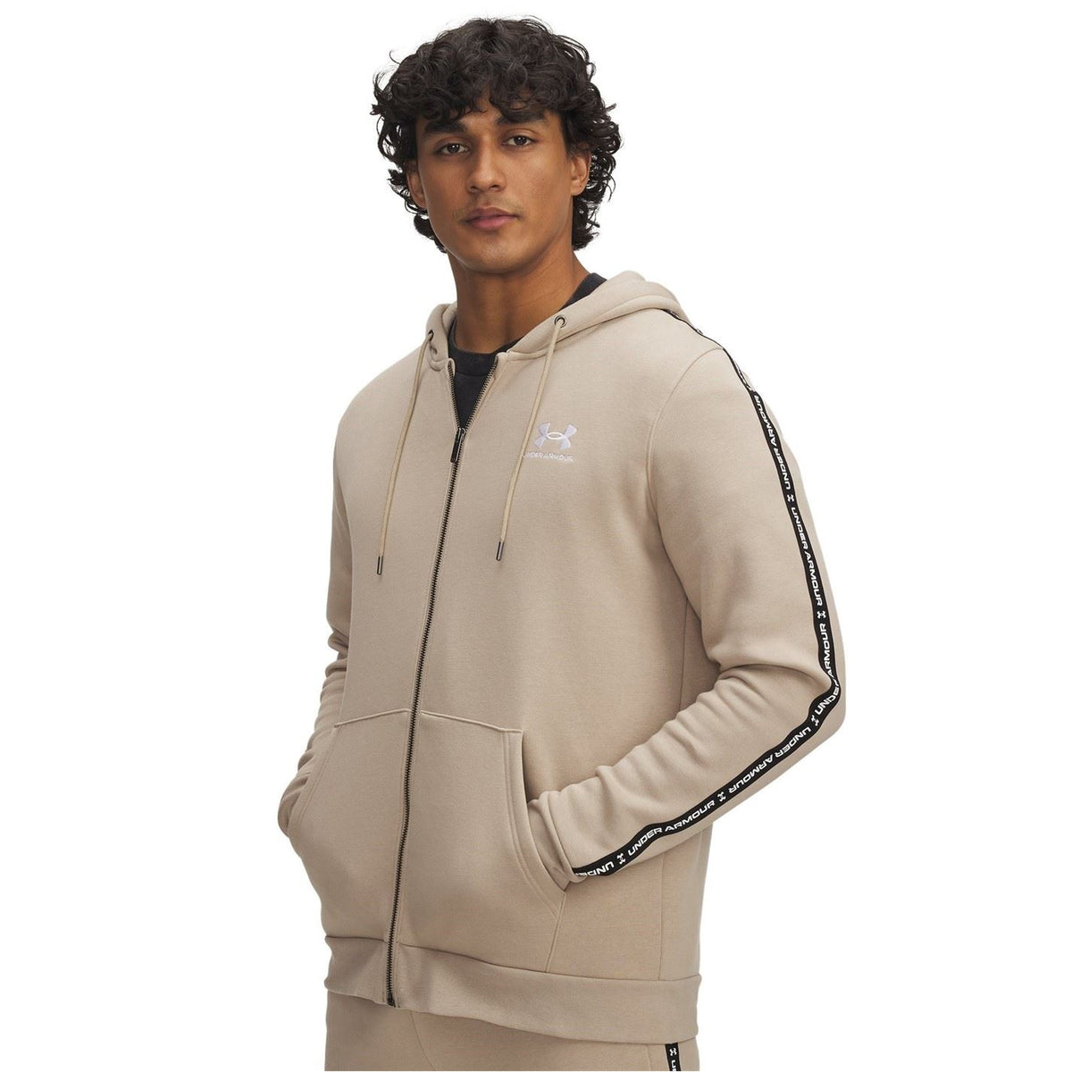 Under Armour Icon Solid Patterned Hooded Ribbed Cuff Full Zipper Sweat Jacket