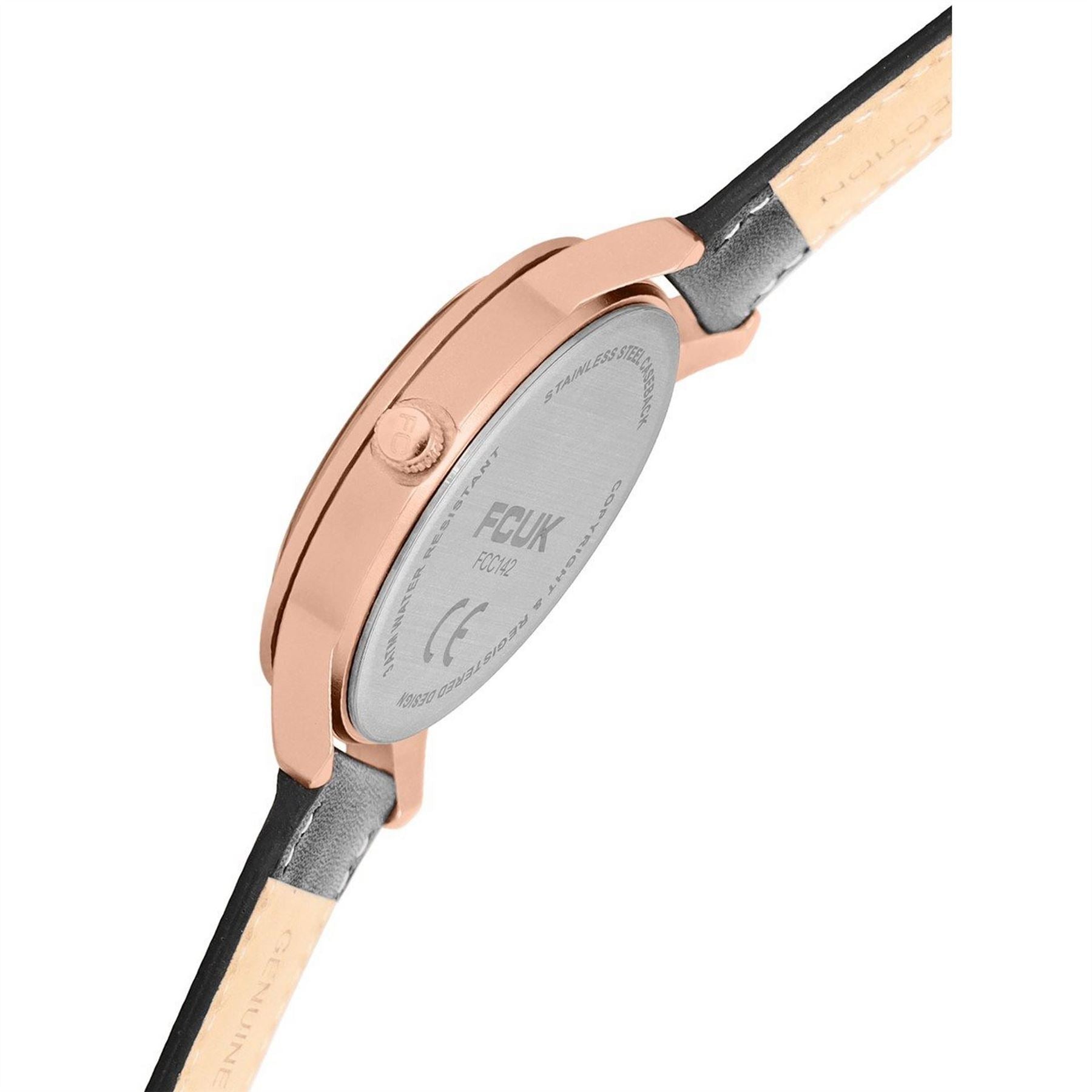 FCUK Rose Case Round Shape Black Strap Quartz Watch
