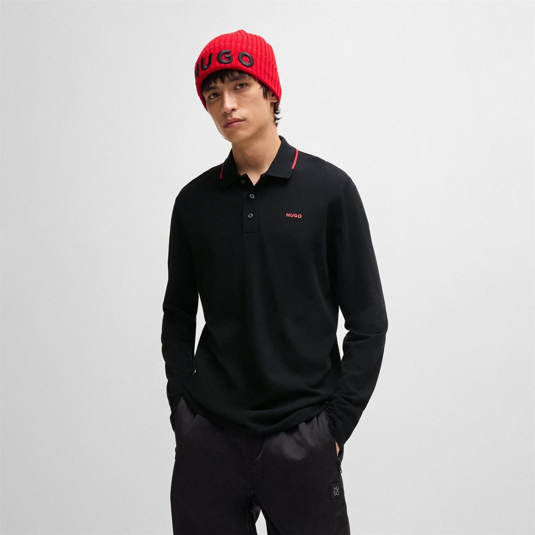 Hugo HUGO Derriko Long Sleeve Polo Shirt with Logo Detail