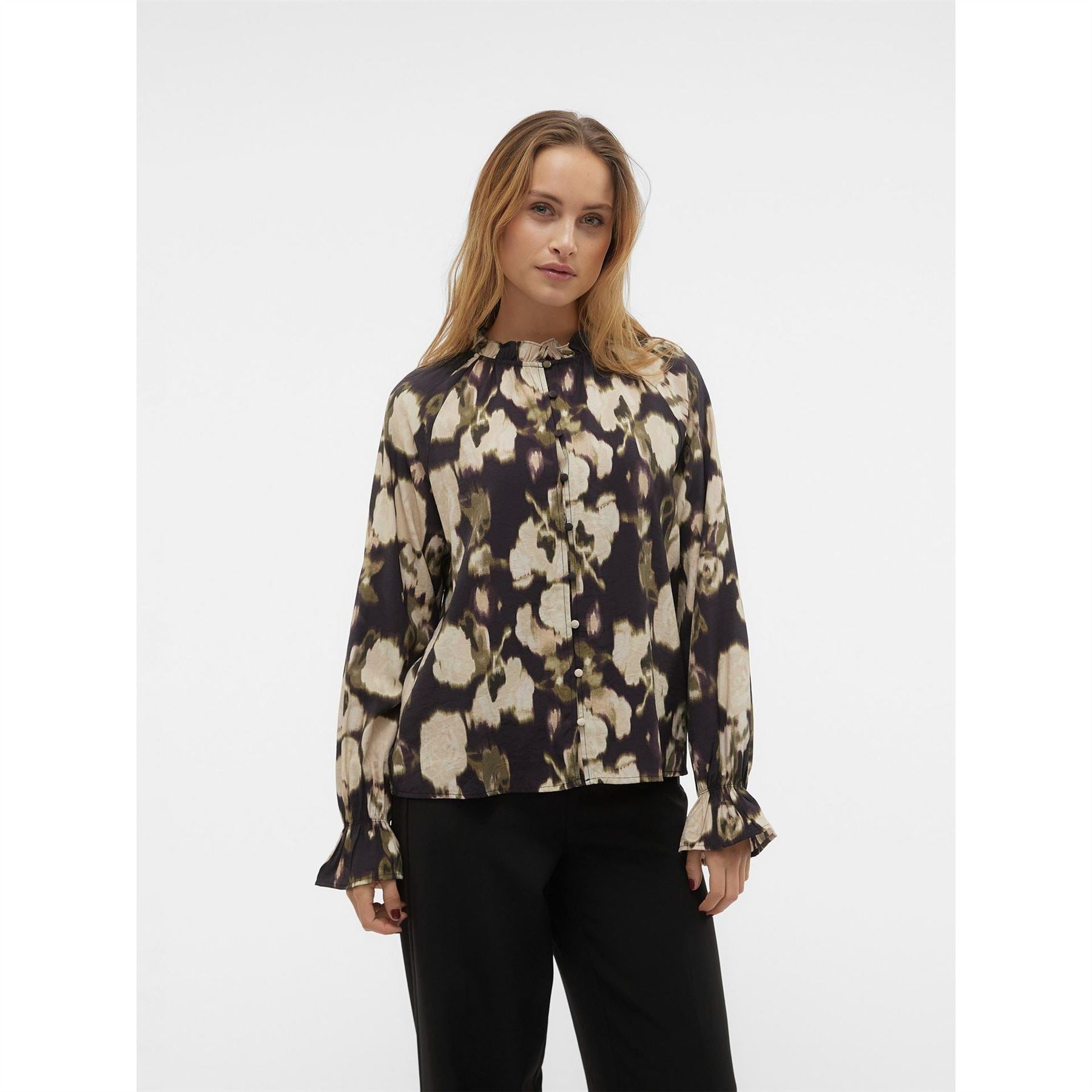 Vero Moda Button Front High Neck Cropped Shirt