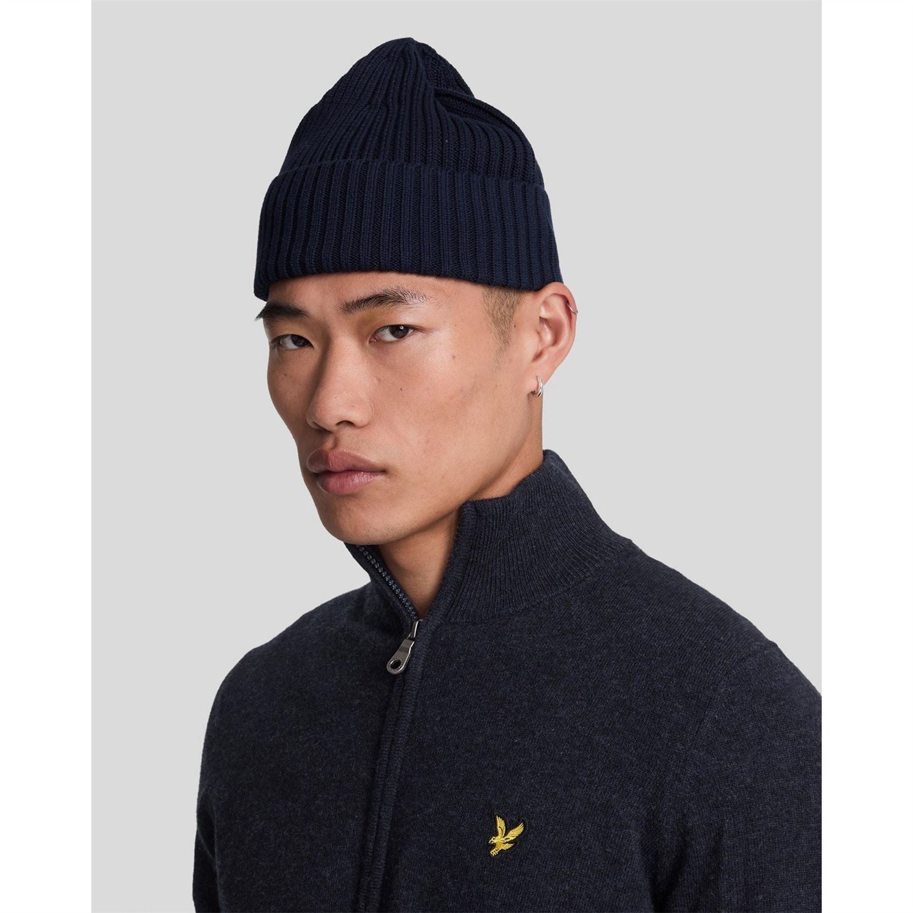 Lyle and Scott Zip Neck Ribbed Collar Long Sleeve Sweater