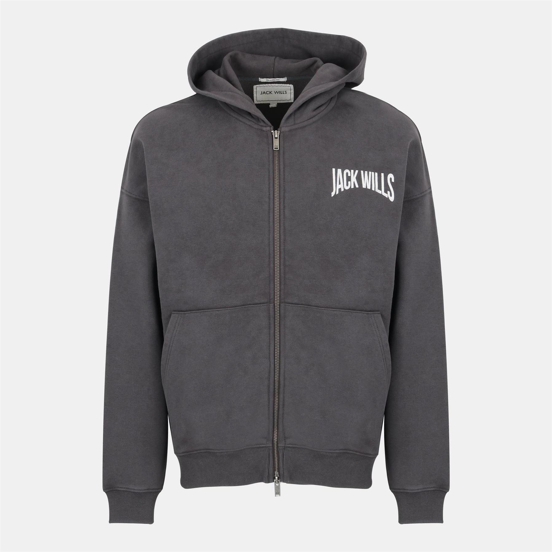 Jack Wills Hooded Neck Ribbed Cuff Full Zipper Logo Print Sweat Jacket