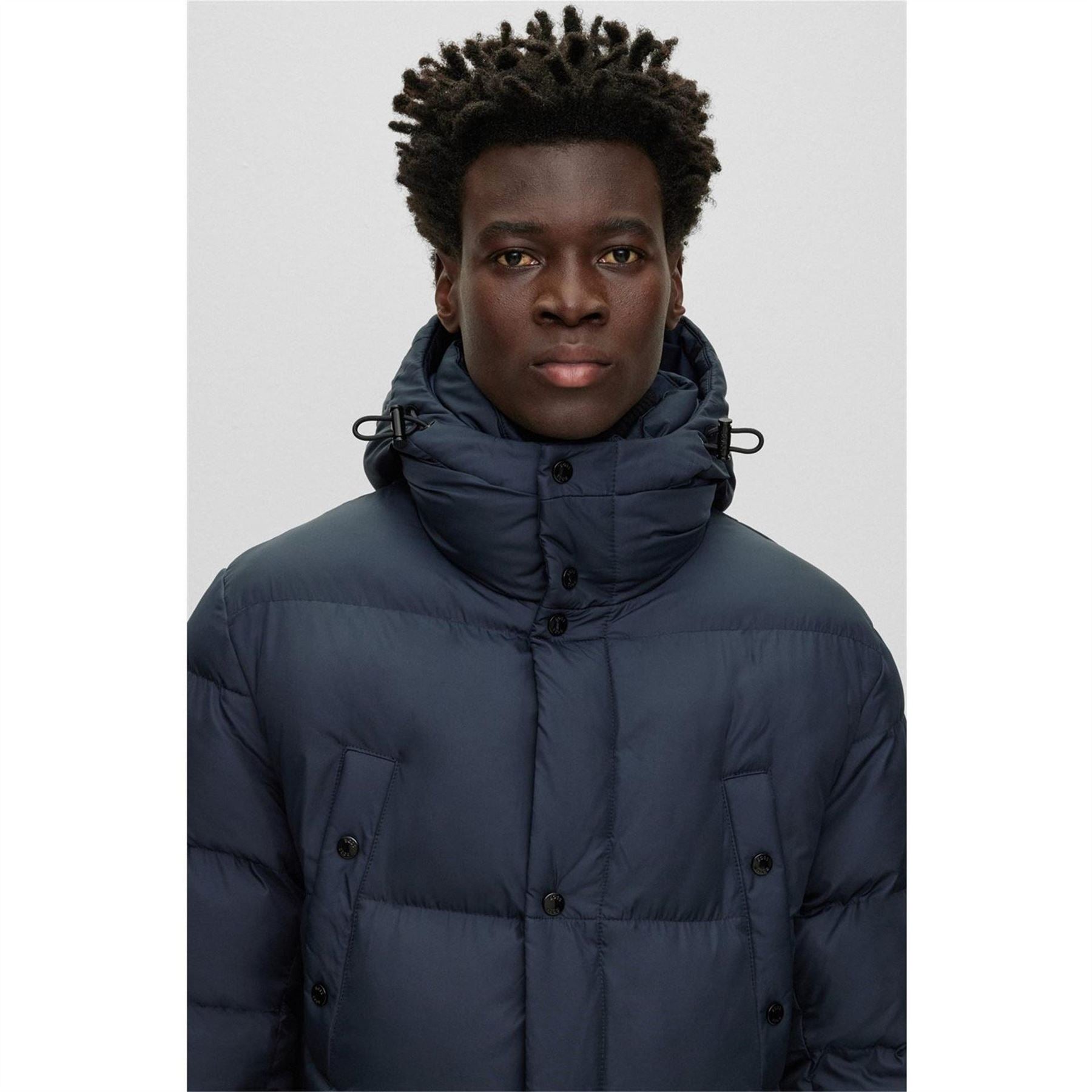 Boss Hooded Solid Patterned Puffer Coat