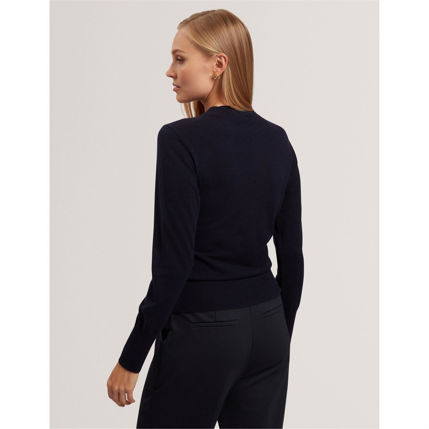 Ted Baker Crew Neck Ribbed Collar Long Sleeve Sweater