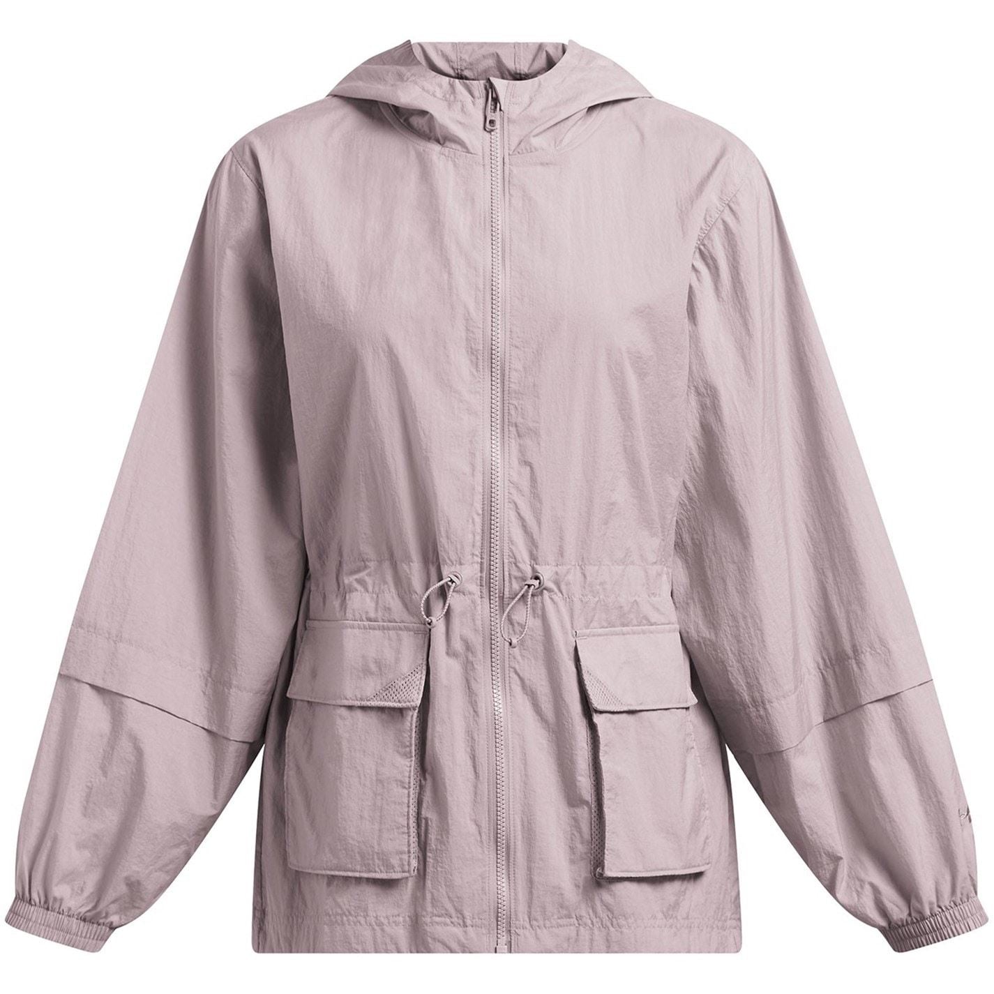 Under Armour Solid Patterned Hooded Drawstring Windbreaker with Flap Pocket