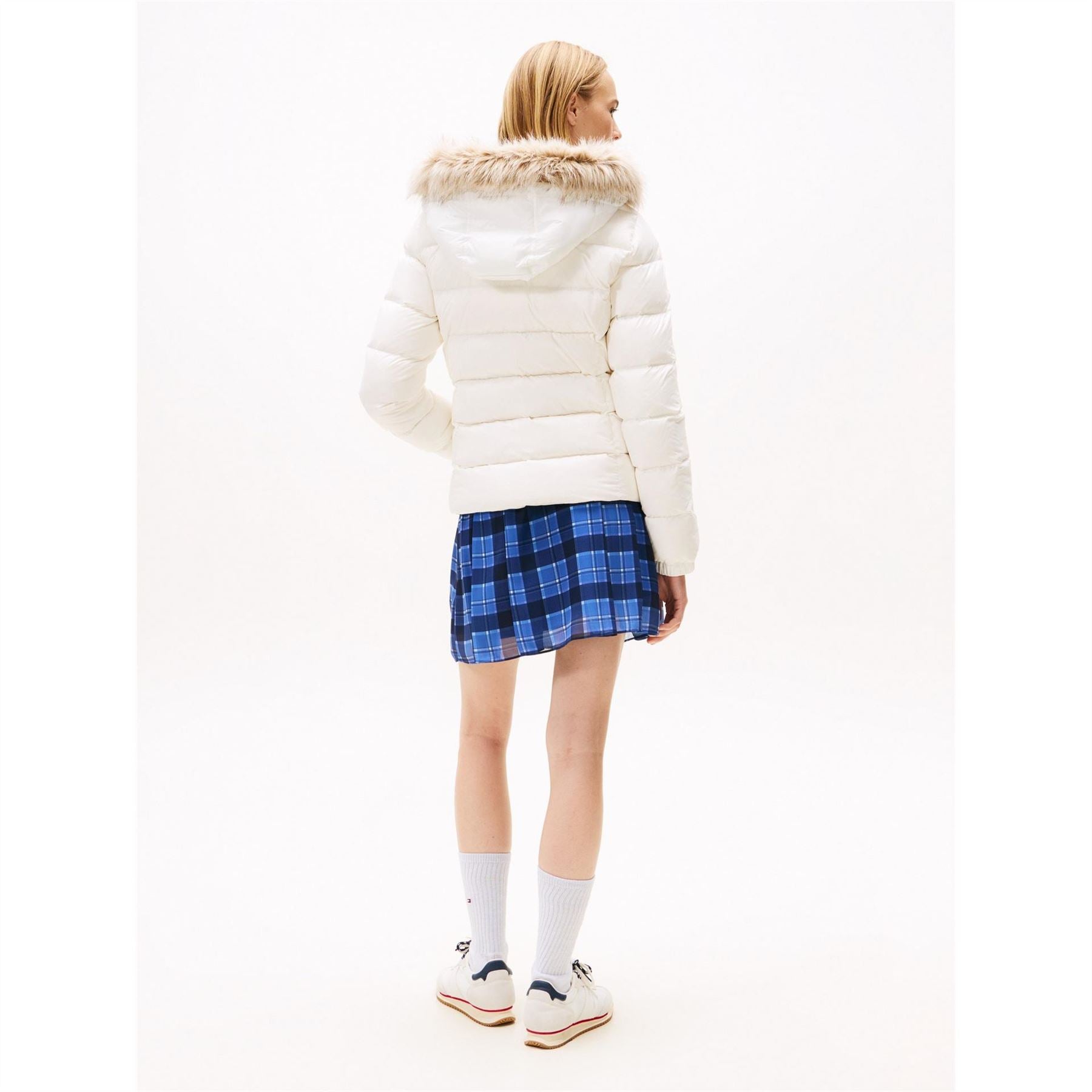 Tommy Jeans Essential Quilted Wind Resistant Faux Fur Hood RDS Down Short Puffer Jacket