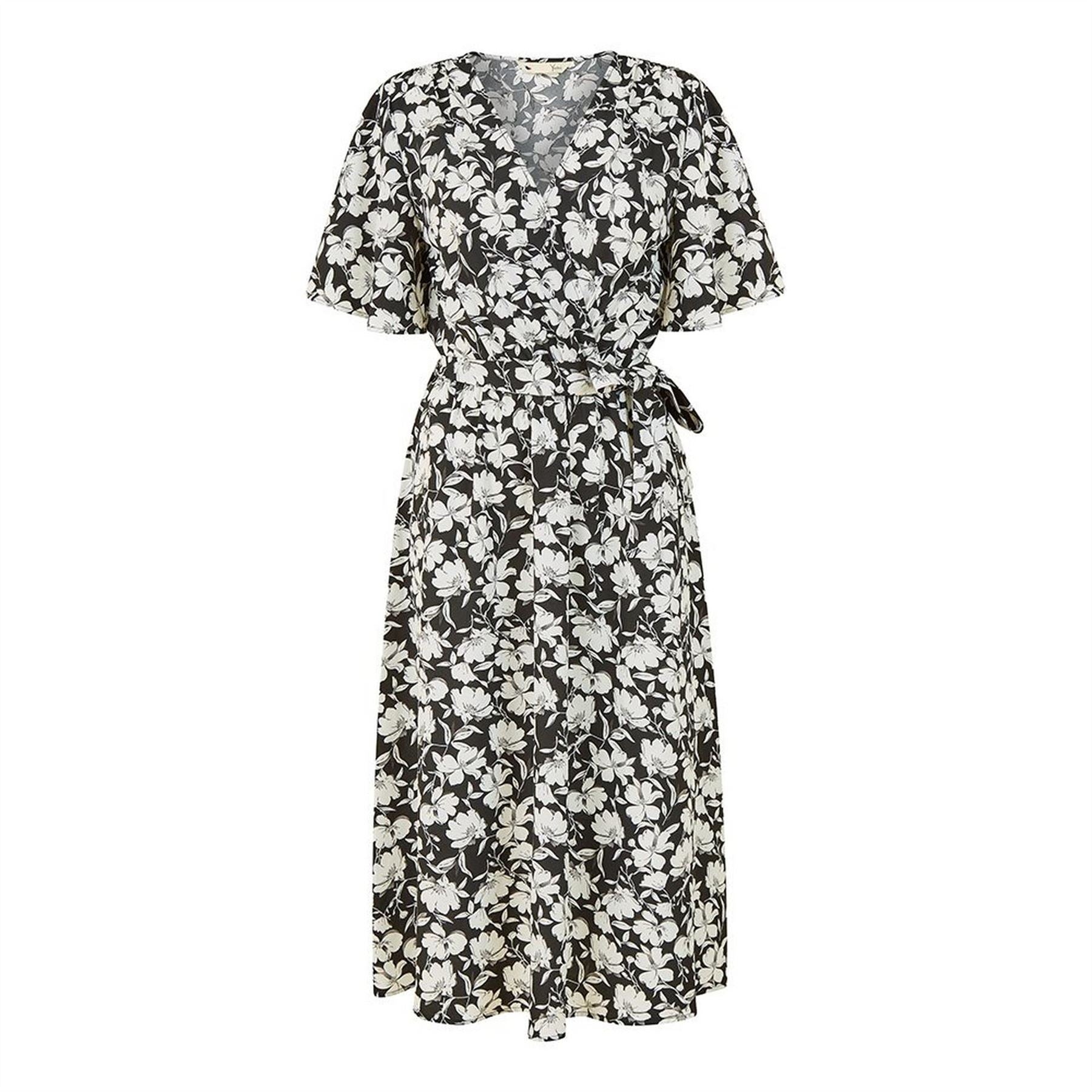 Yumi Black Floral Midi Wrap Dress