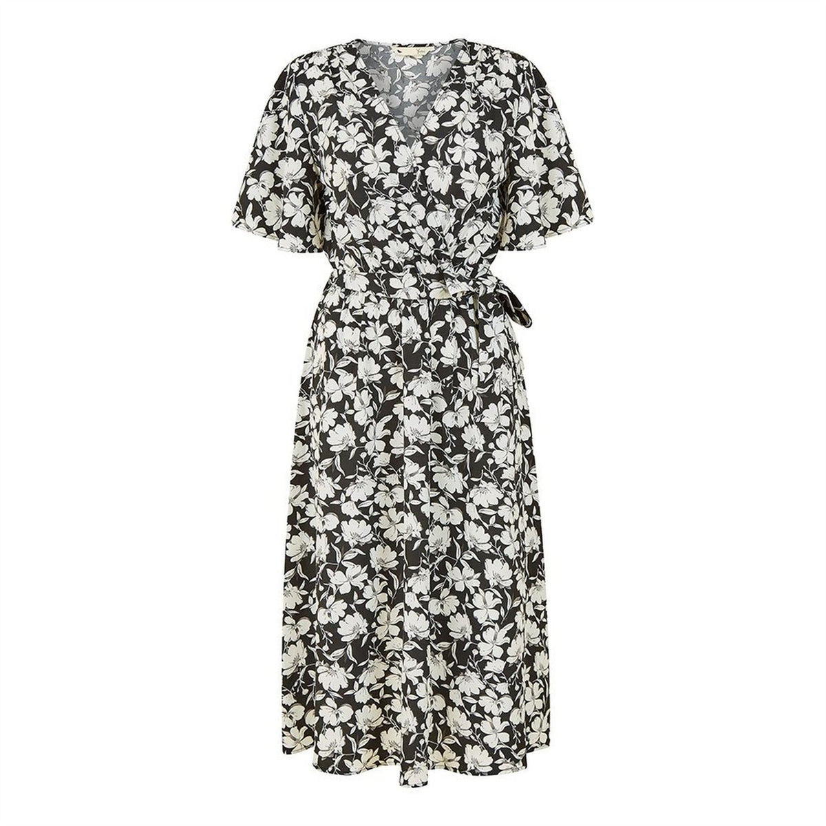 Yumi Black Floral Midi Wrap Dress