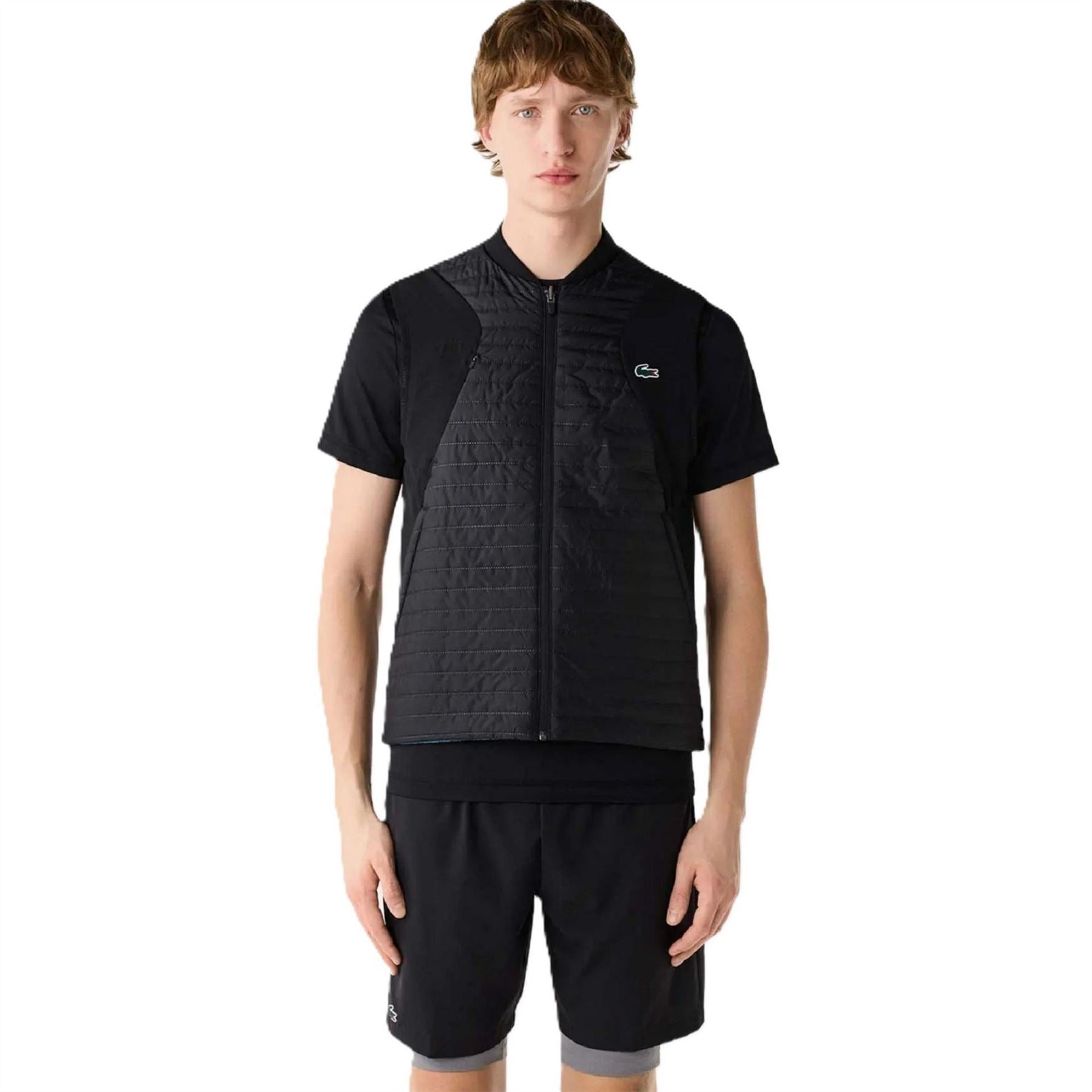 Lacoste Solid Patterned Mock Neck Gilet