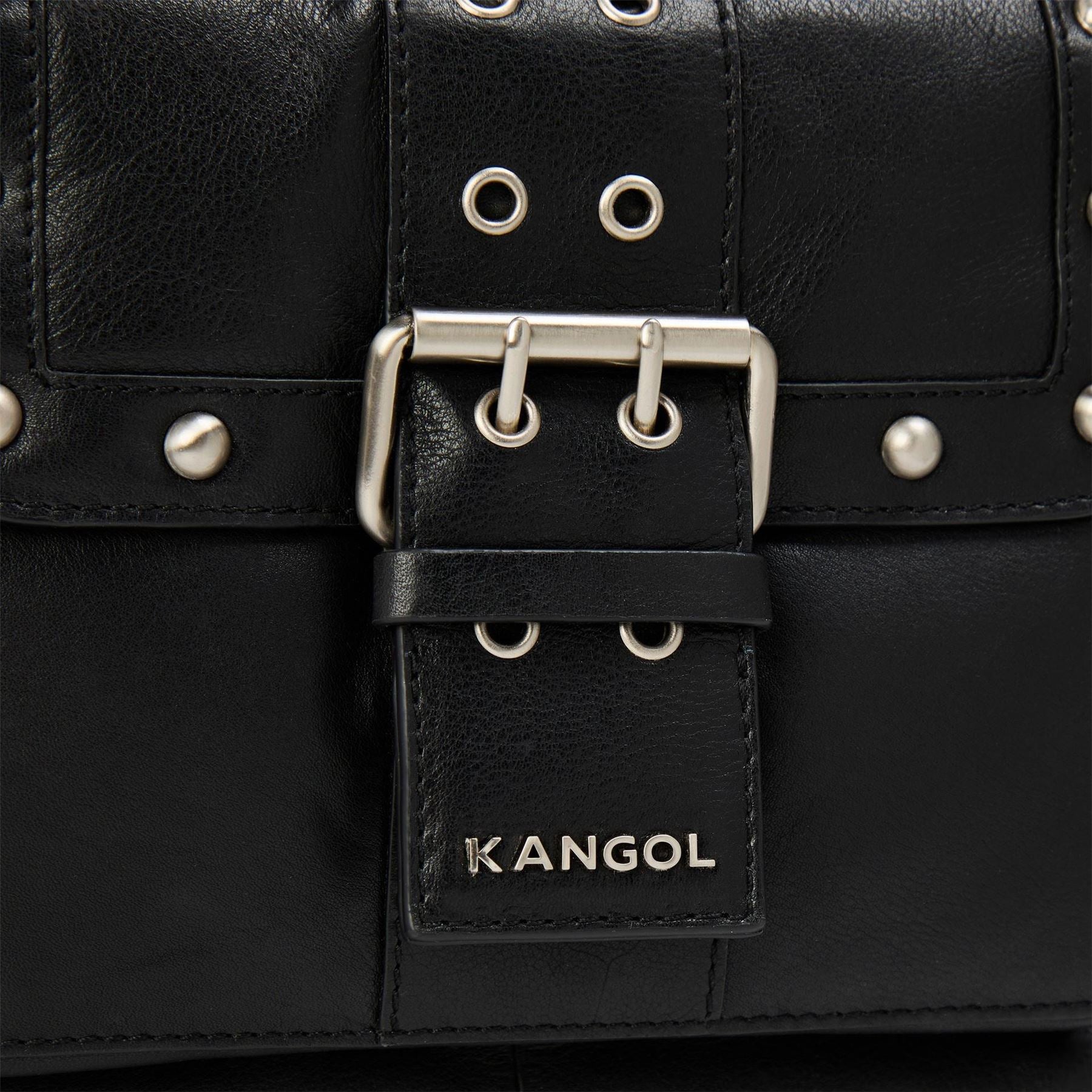 Kangol Studded Hobo Handbag with Metal Logo