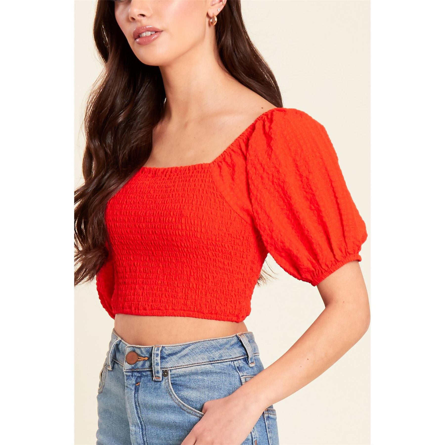 Be You Womens Shirred Crop Top