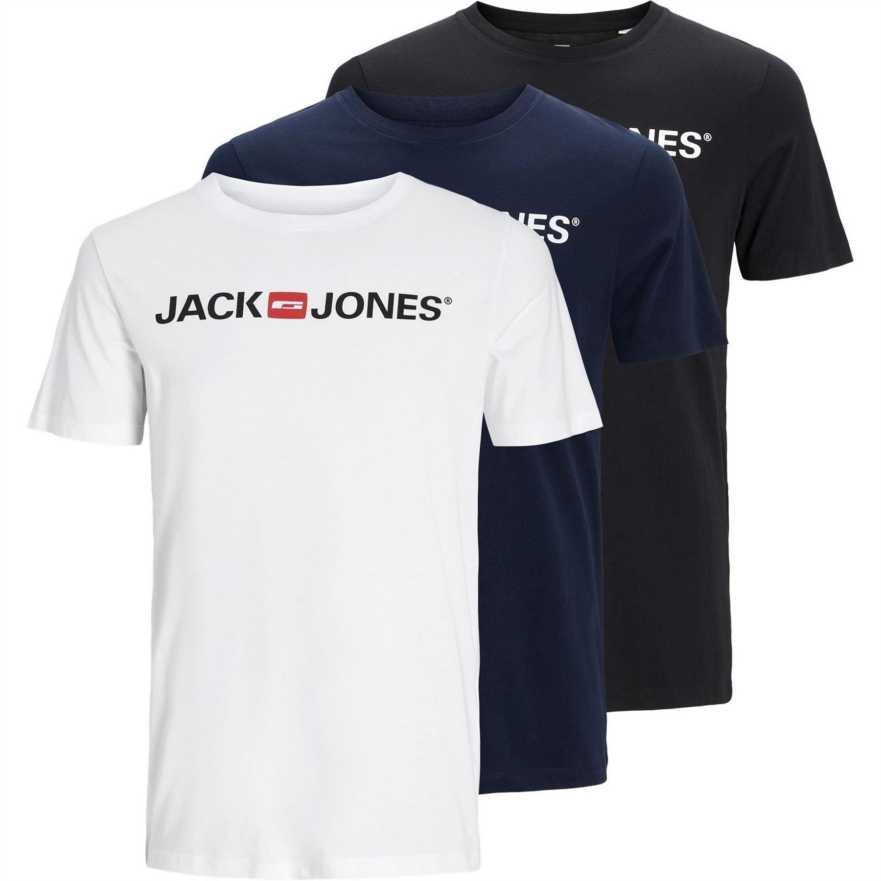 Jack and Jones Mens Corp Logo 3 Pack T-Shirt