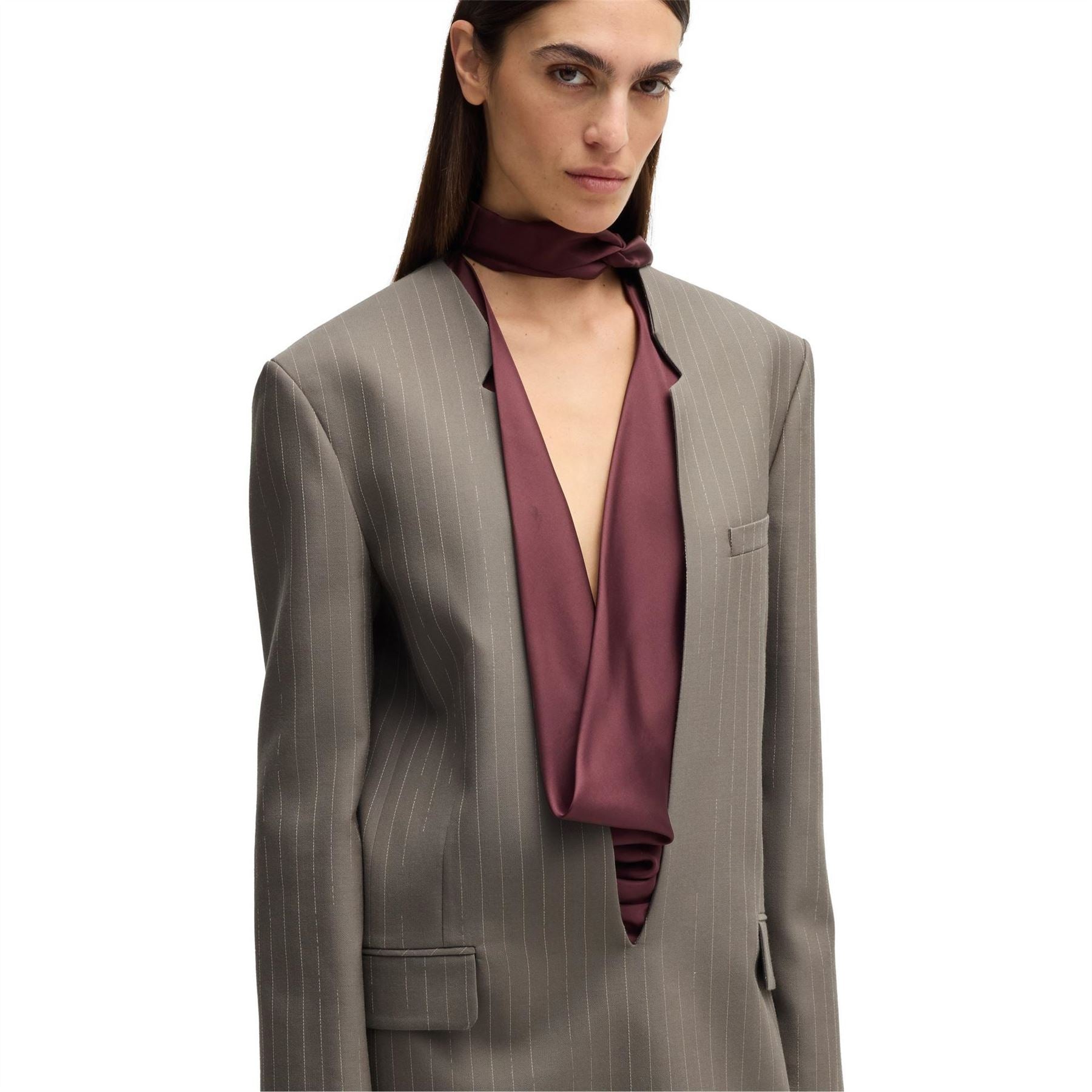 Boss Davee Plunging Neck Long Sleeve Knee Length Dress