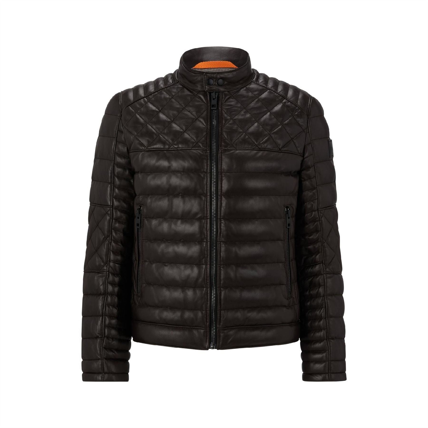 Boss Solid Patterned Snap Button Zipped Pocket Puffer Coat