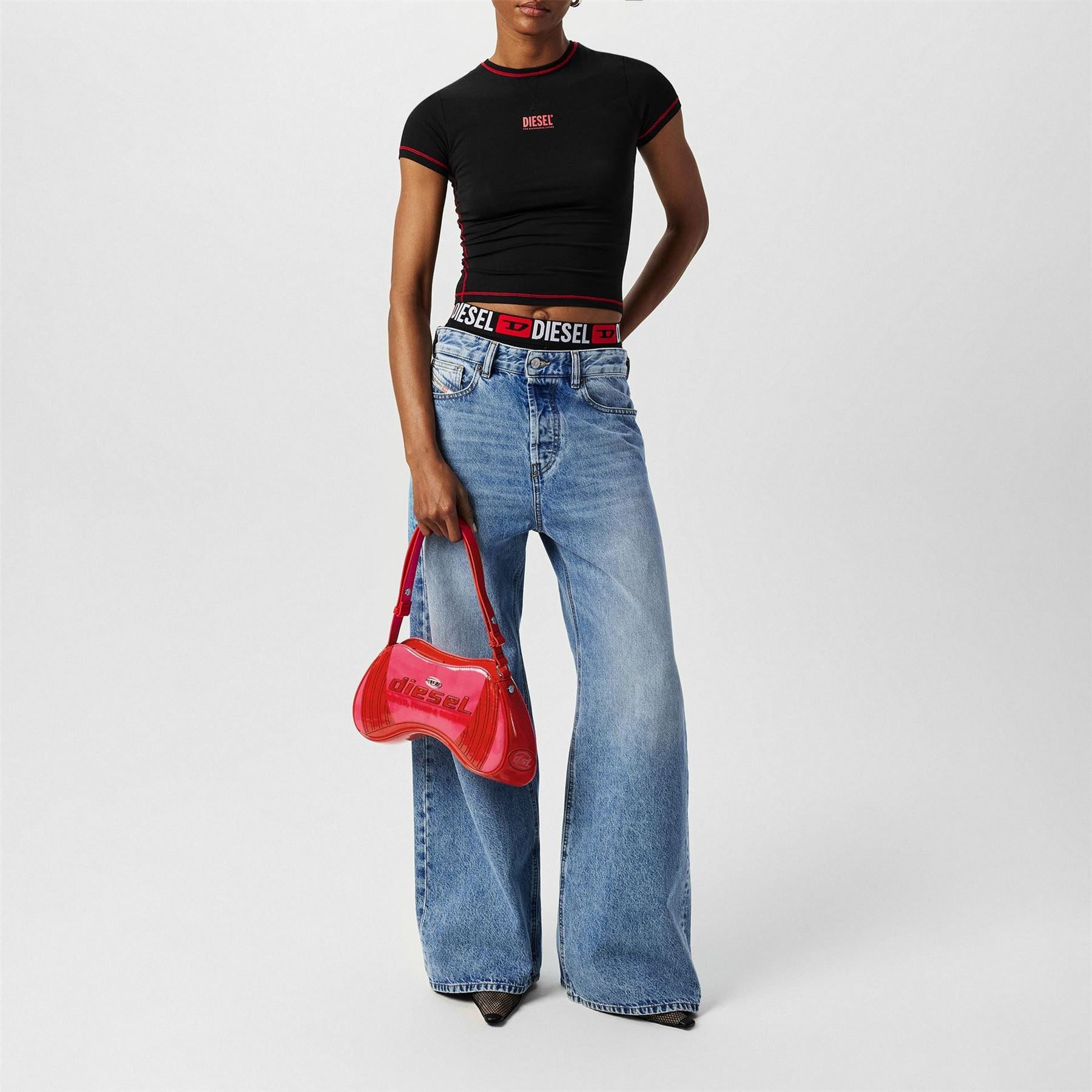 Diesel Maddie Cropped Lettering Slim Fit T-Shirt