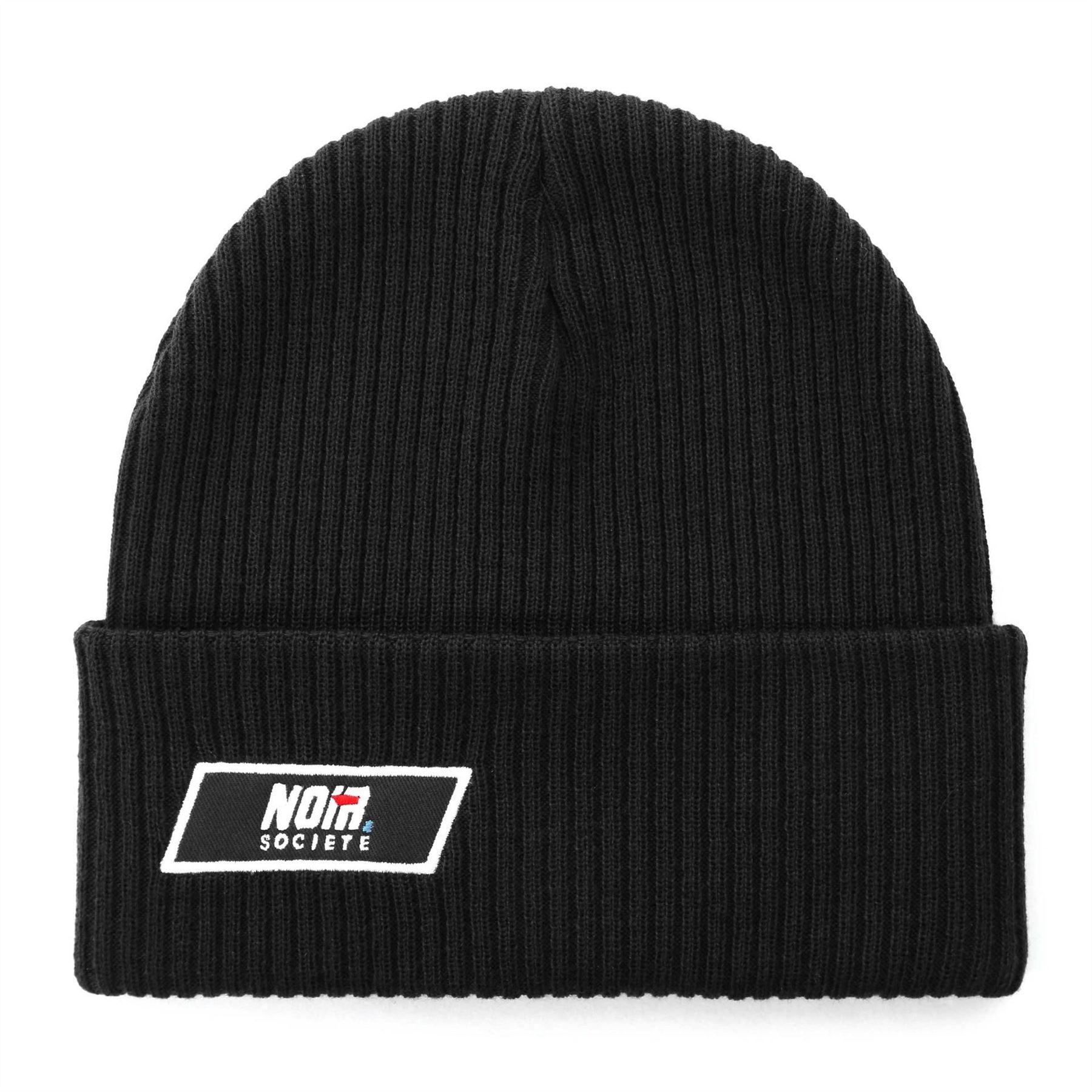 Societe Noir Woven Patch Ribbed Knit Beanie