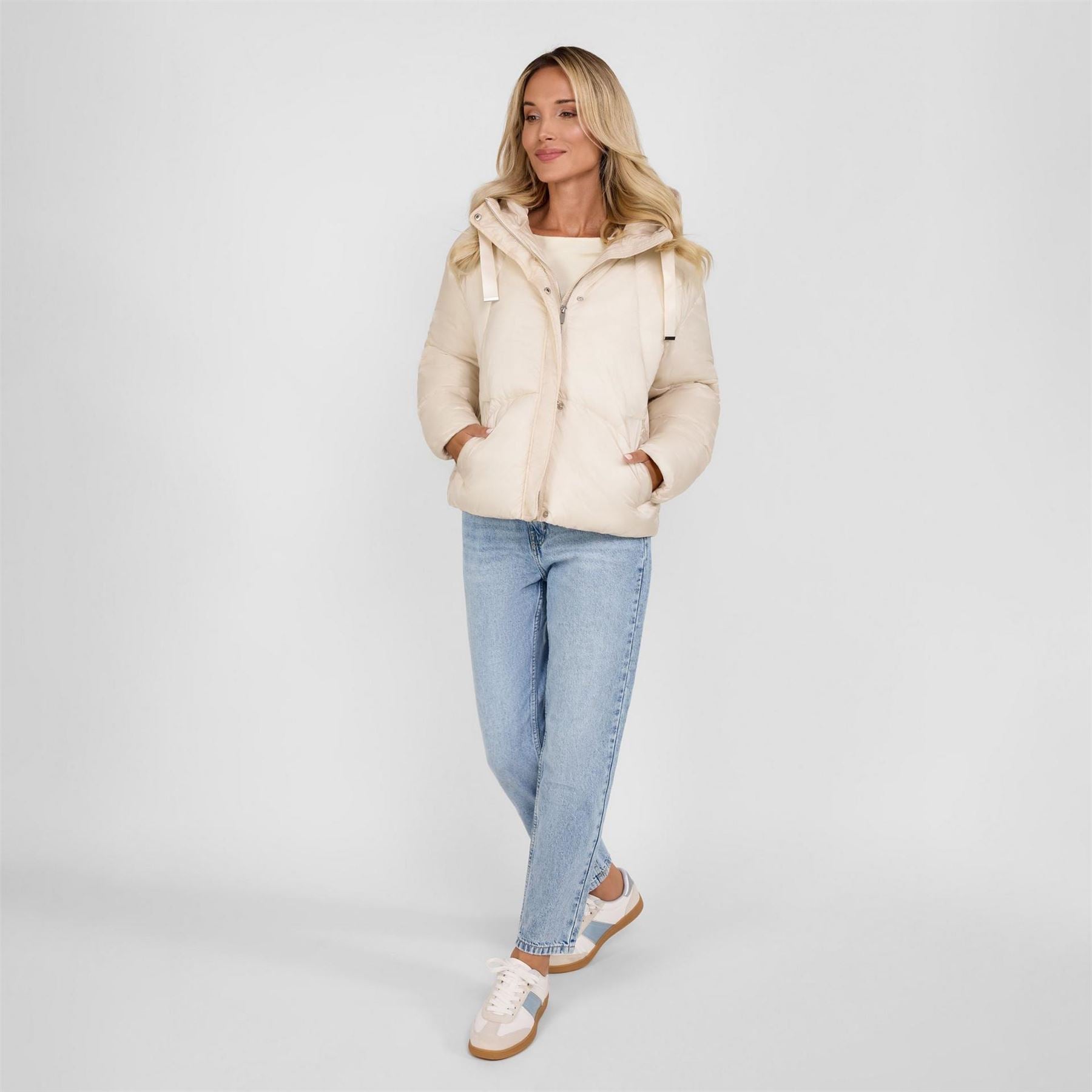 Minoti Short Padded Jacket With Hood Curved Stitching Grey