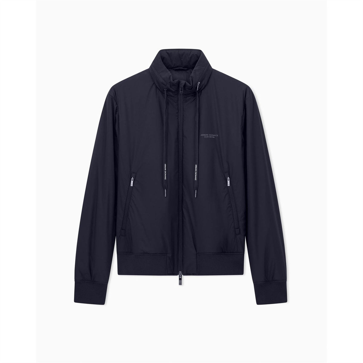 Armani Exchange Solid Patterned Harrington Jacket with Drawstring and Ribbed Cuff