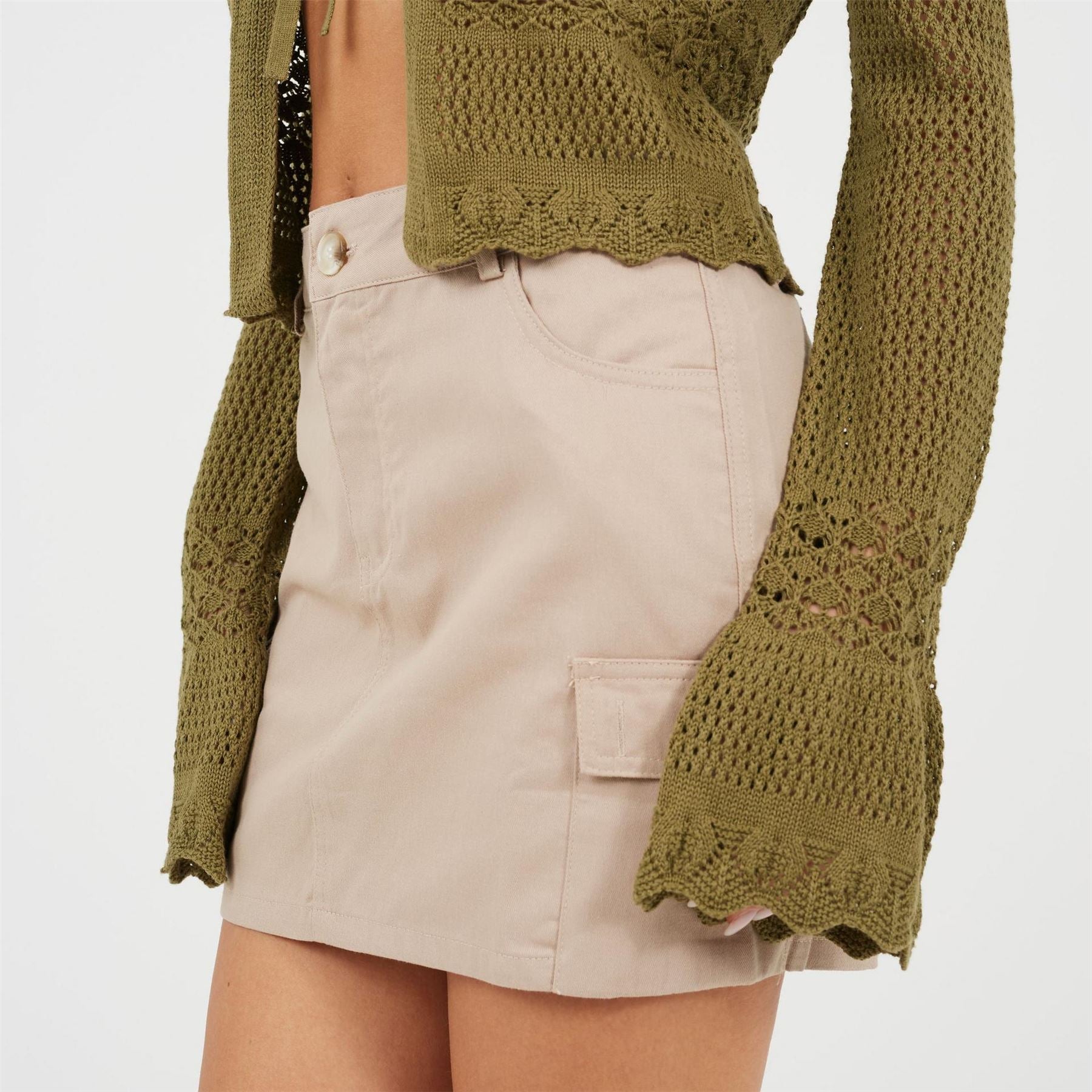 Brave Soul Womens Denim Mini Skirt With Cargo Pockets