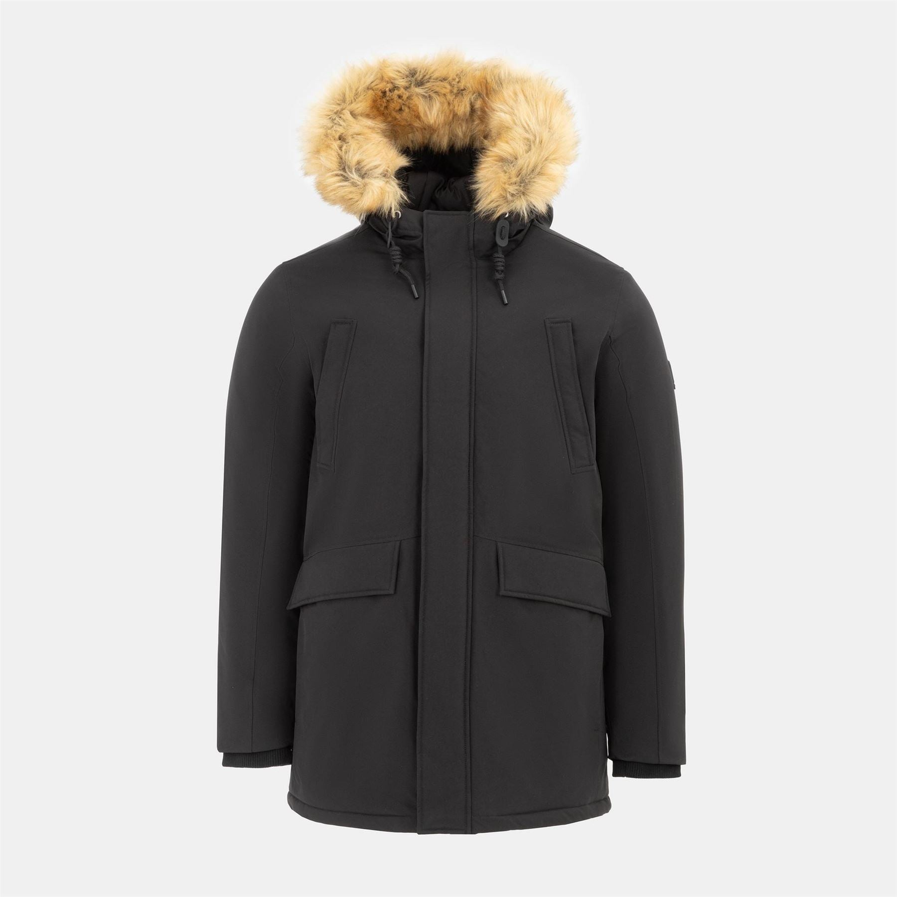 SoulCal Hooded Ribbed Cuff Fur Trim Solid Patterned Parka Coat