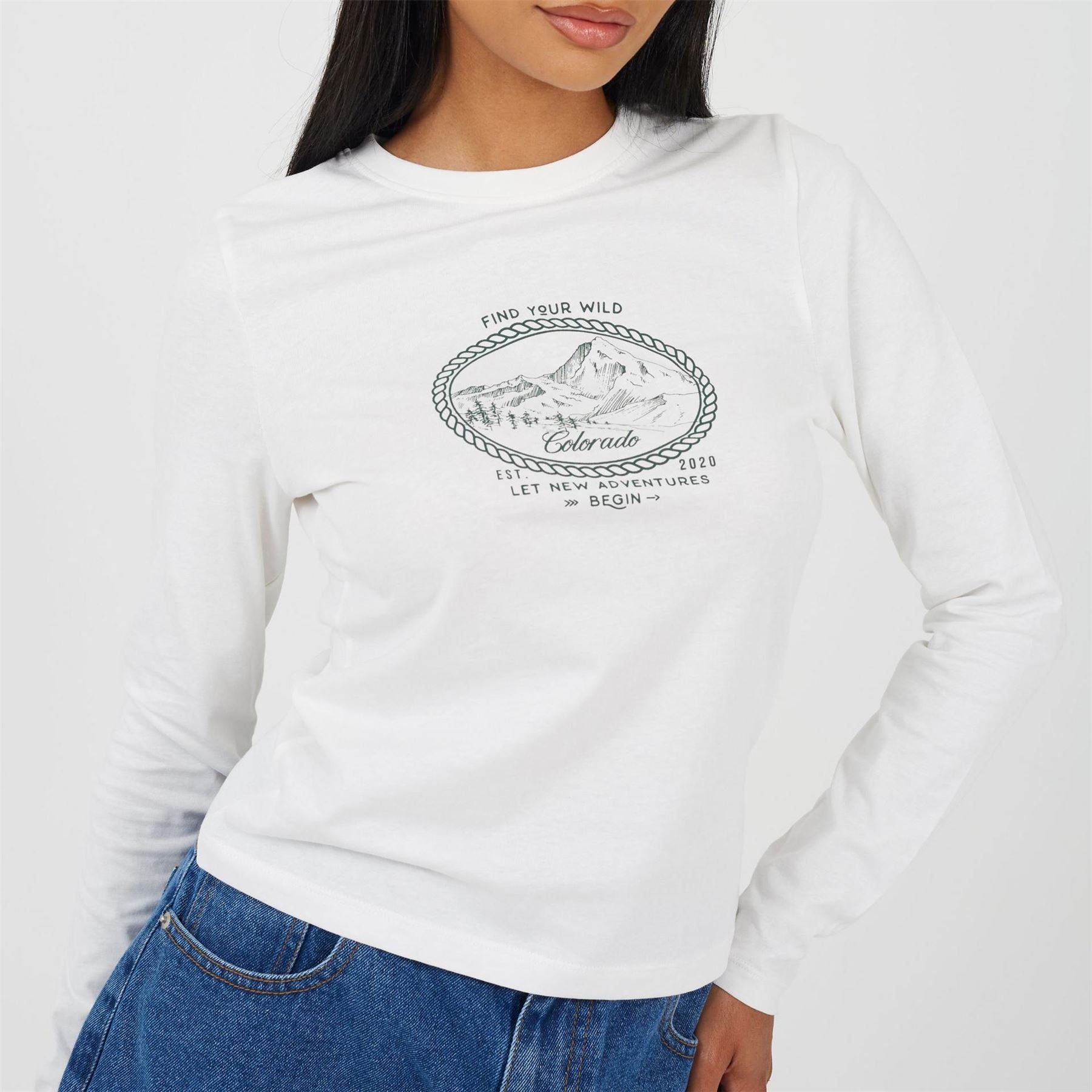 Brave Soul Womens Long Sleeve Top Withn Printed Chest Design