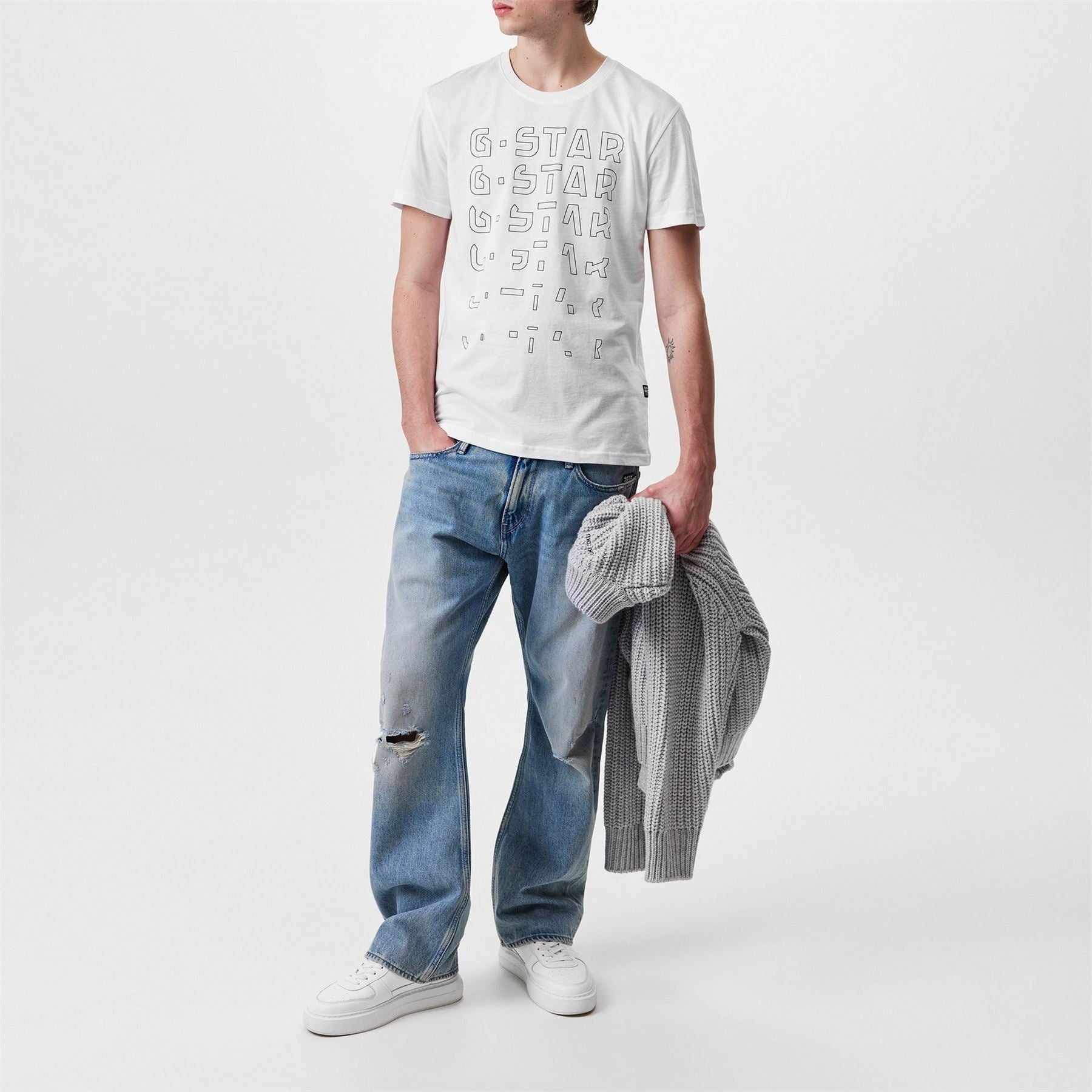 G Star Regular Fit Lettering Crew Neck T-Shirt