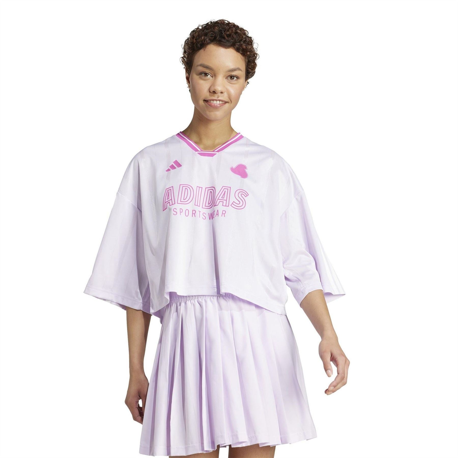 adidas Tiro Three Bar Logo Cropped Drop Shoulder Lettering Relaxed Fit T-Shirt