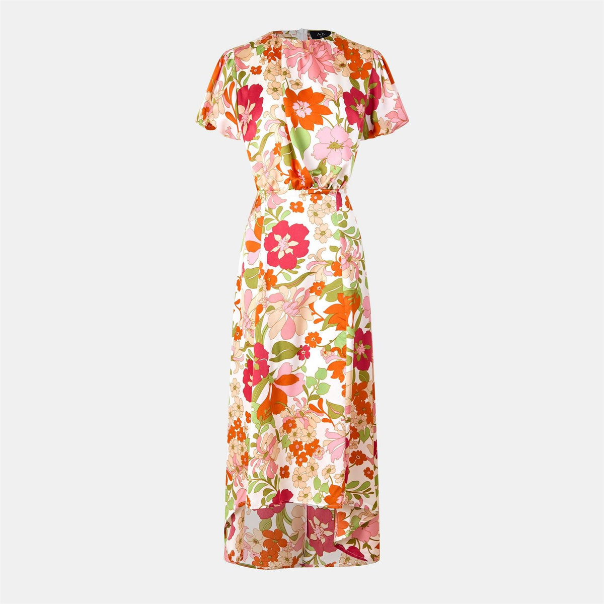 AX Paris Floral Printed Puff Sleeve Tie Waist Midi Dress
