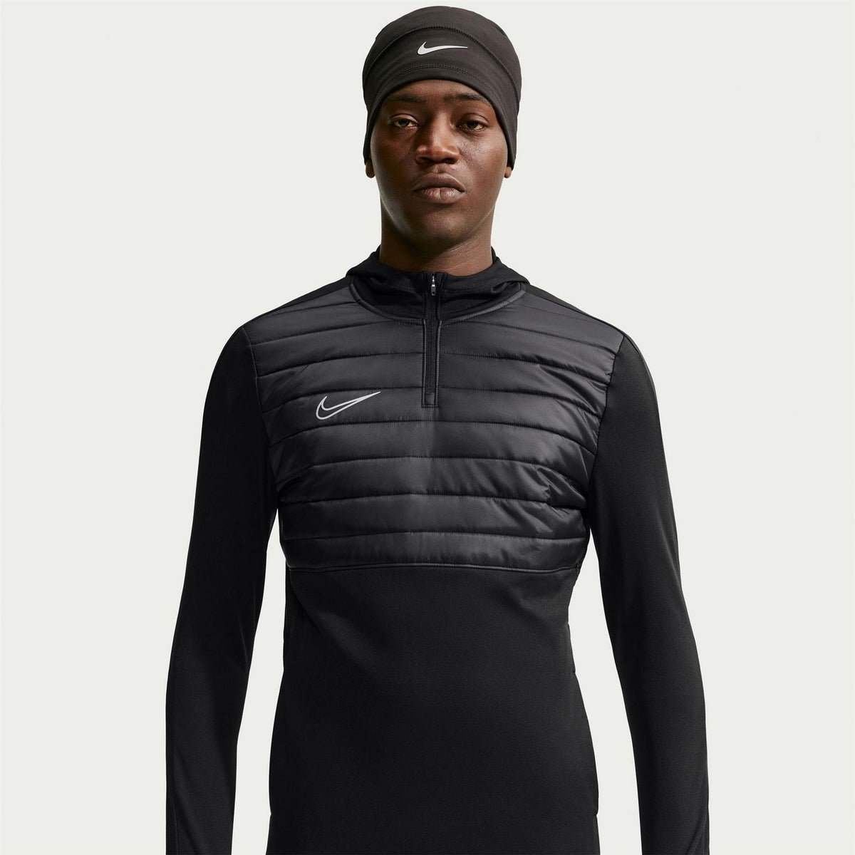 Nike Solid Patterned Band Collared Track Jacket with Thumbhole Cuff