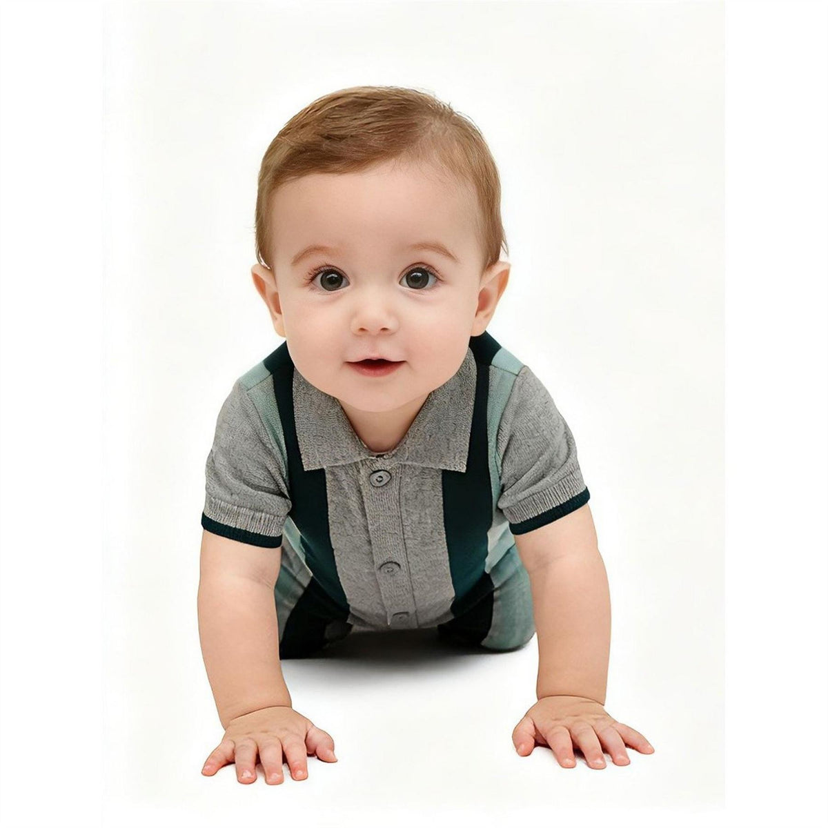 Pretty Green Baby Collared Neck Short Sleeve Vertical Stripe Playsuit