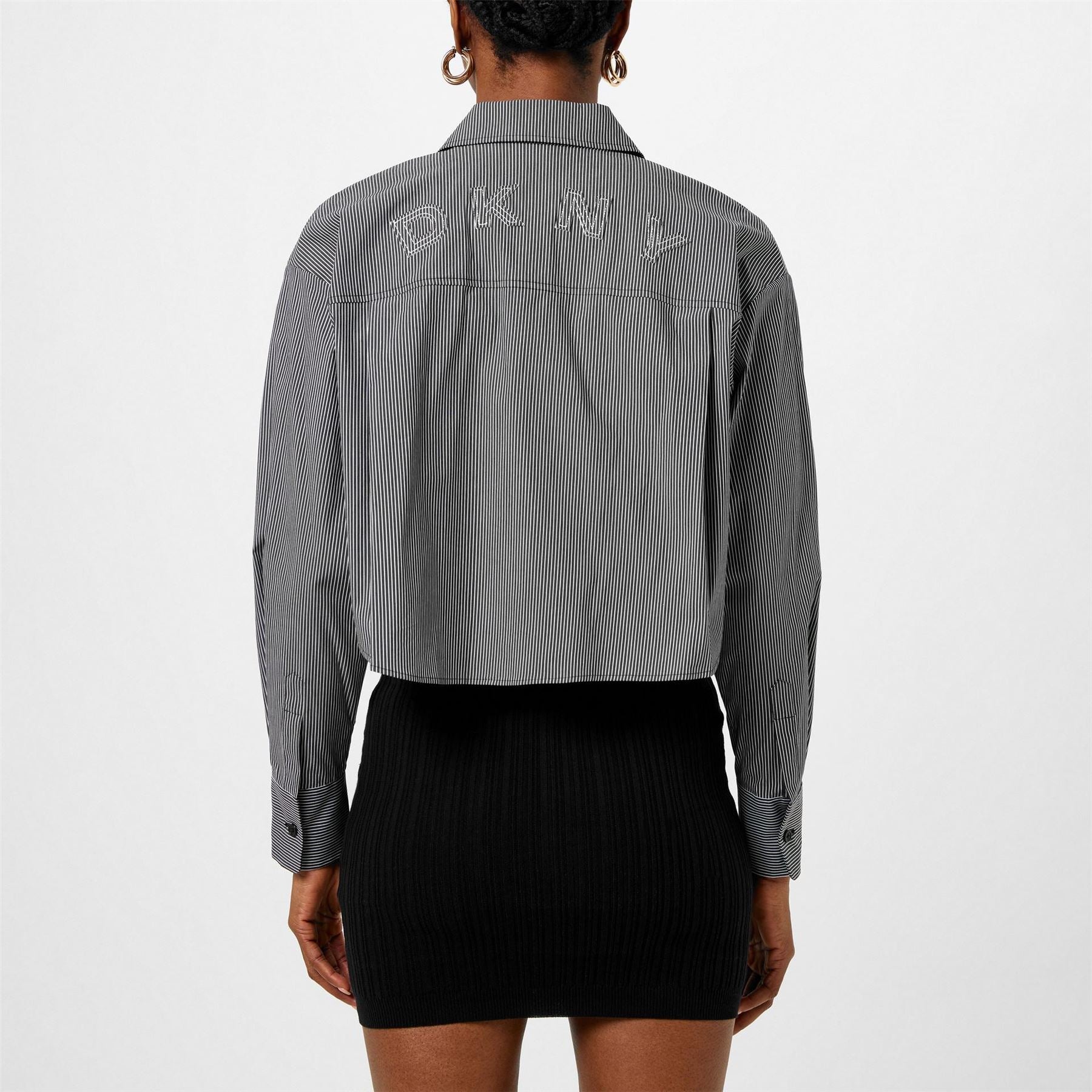 DKNY Cropped Stripe Long Sleeve Oxford Shirt