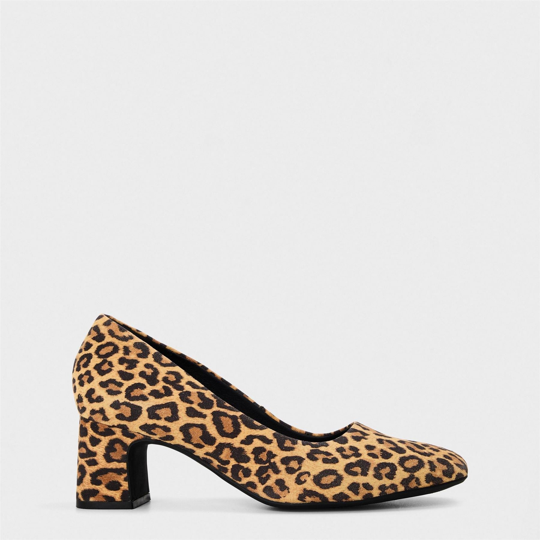 Clarks Fernie Court Leopard Patterned Block Heel Court Shoes