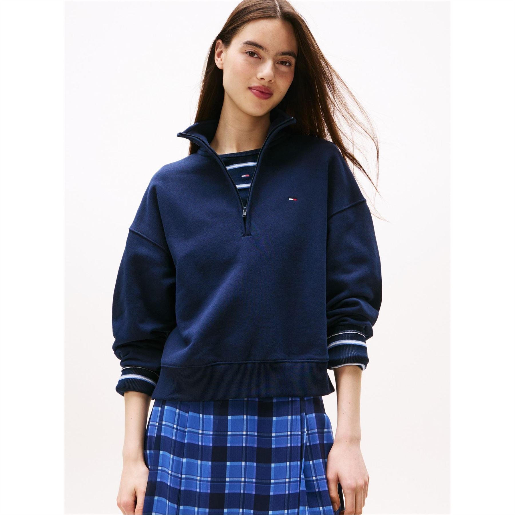 Tommy Jeans Flag Graphic Zip Neck Long Sleeve Sweatshirt