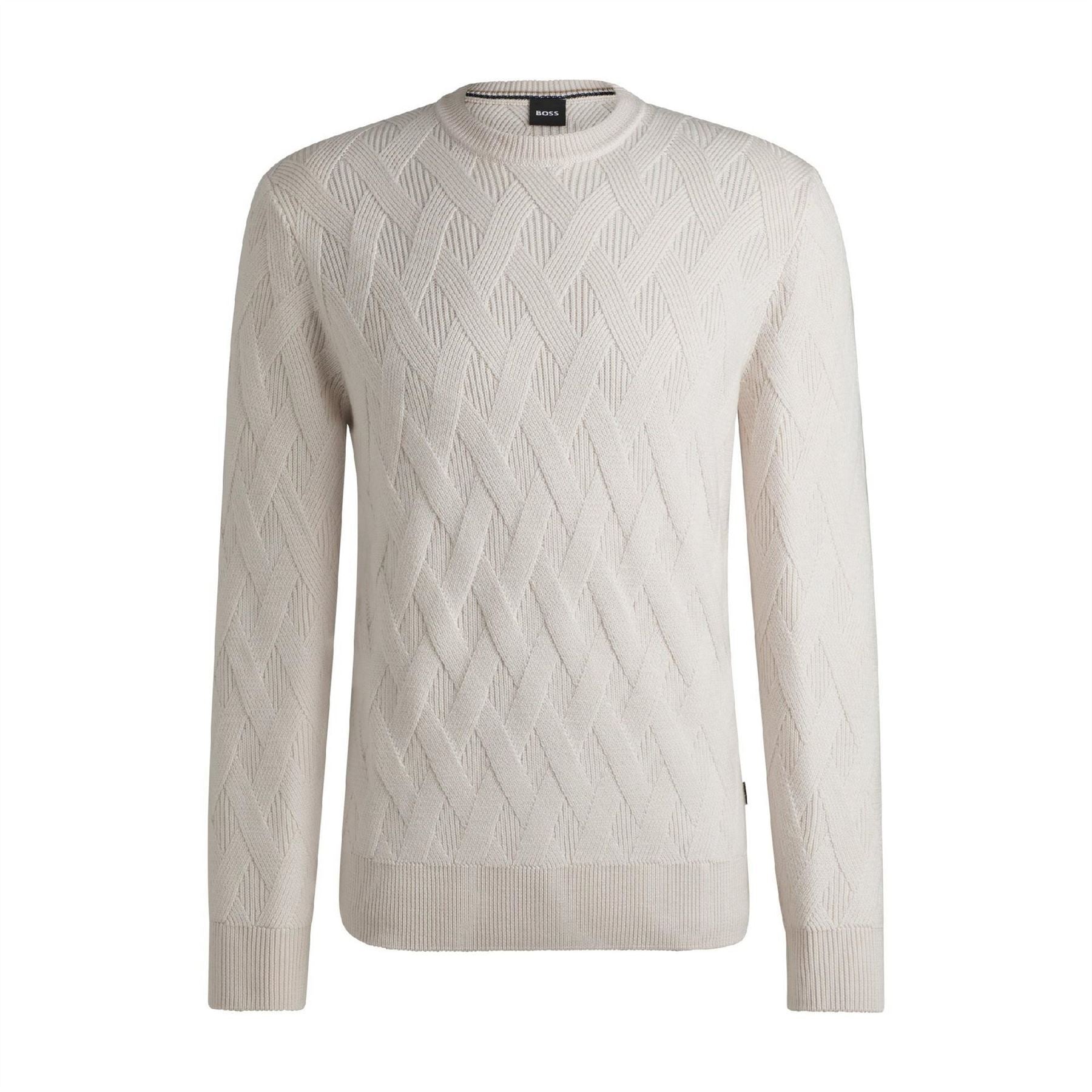 Boss Ribbed Collar Crew Neck Long Sleeve Sweater
