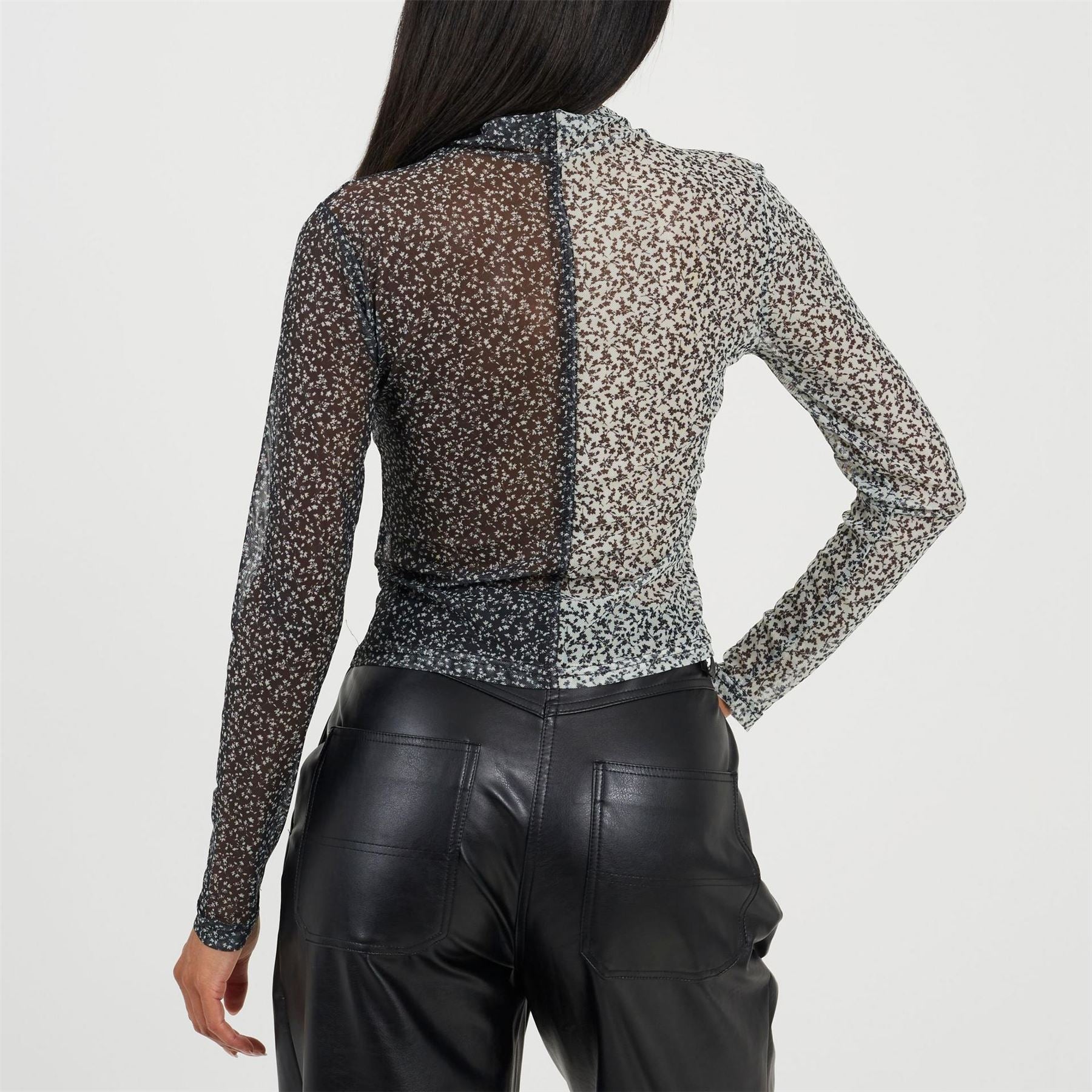 Brave Soul Mock Neck Illusion Sleeve Long Sleeve Mesh Top