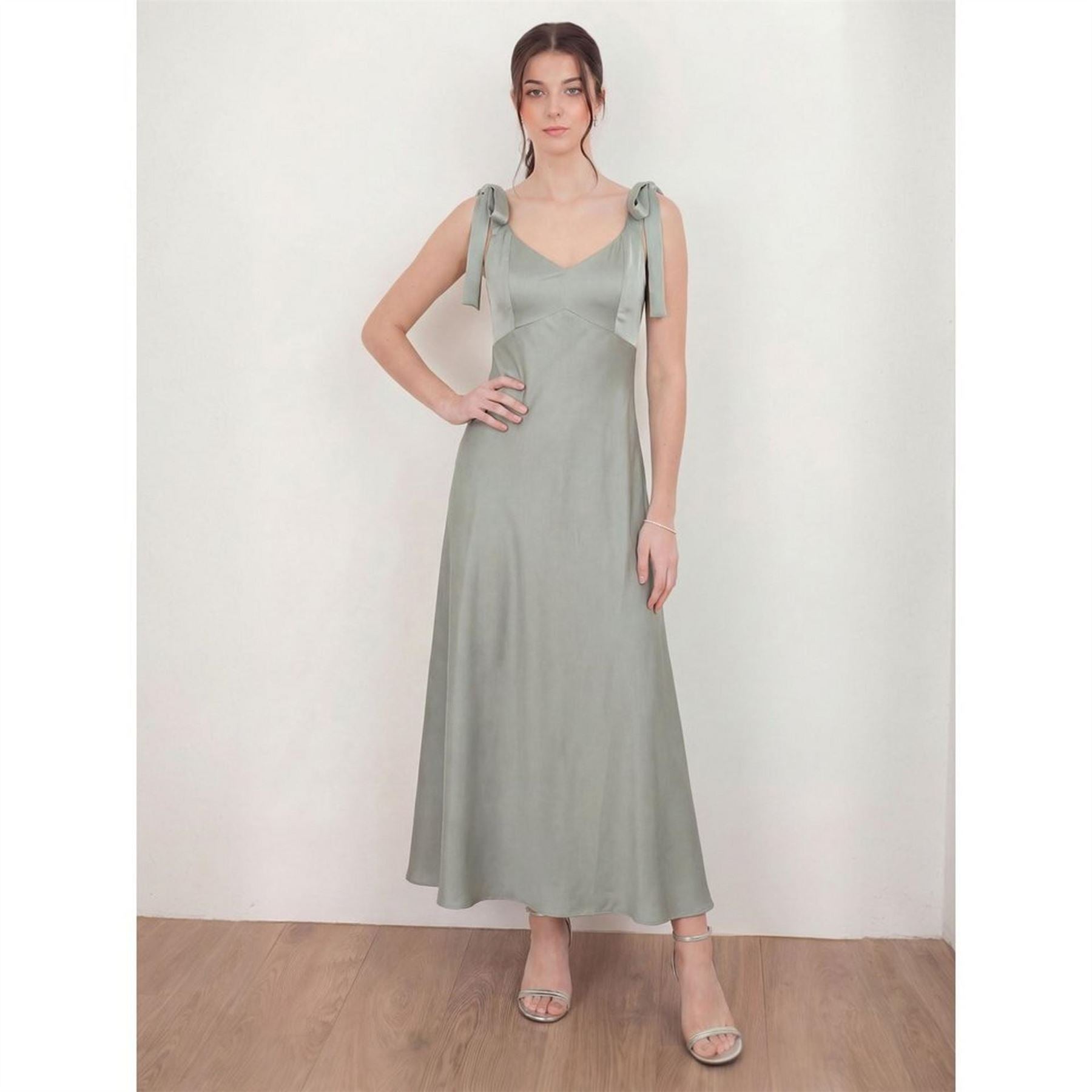 Maya Deluxe Tie Shoulder Satin Maxi Bridesmaid Dress