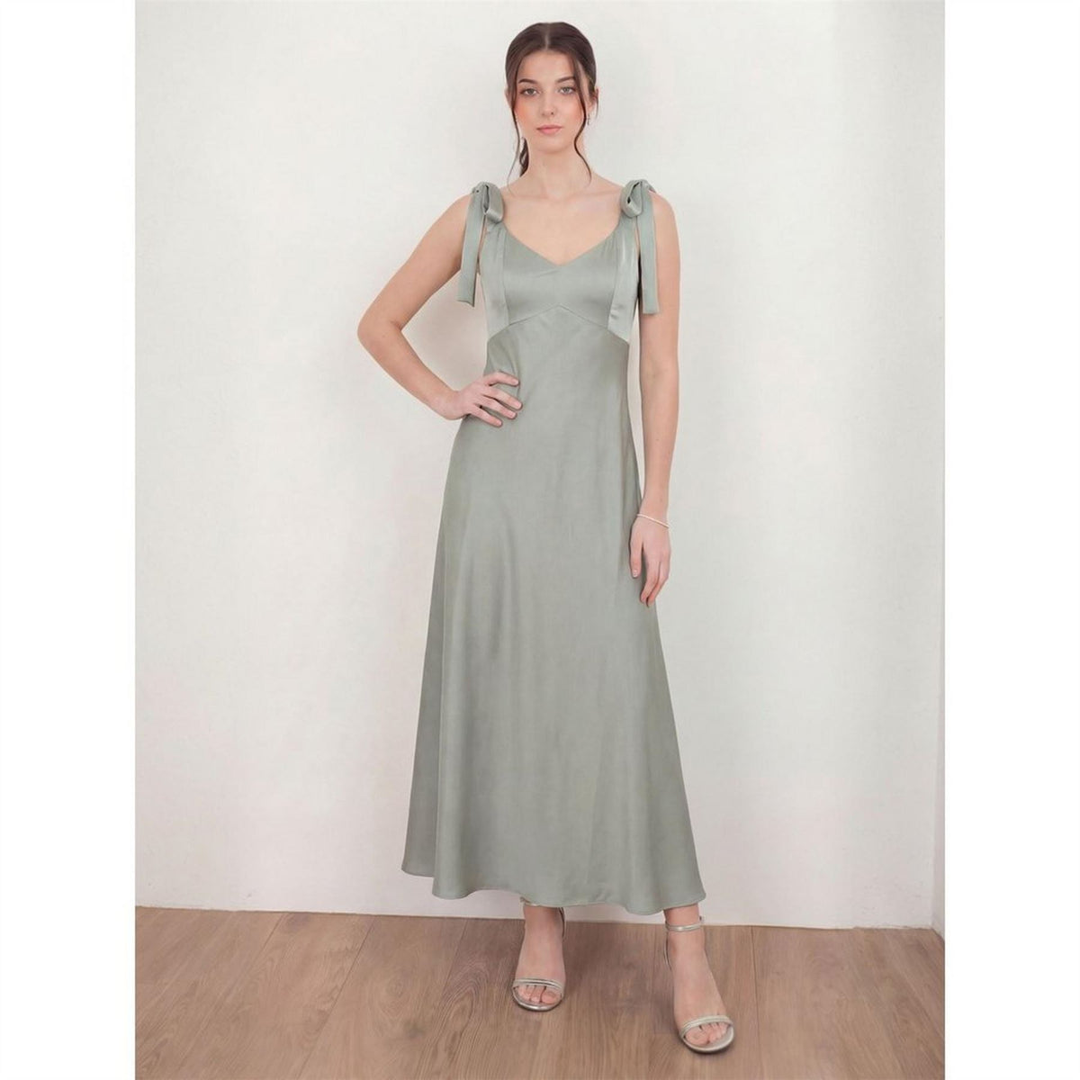 Maya Deluxe Tie Shoulder Satin Maxi Bridesmaid Dress