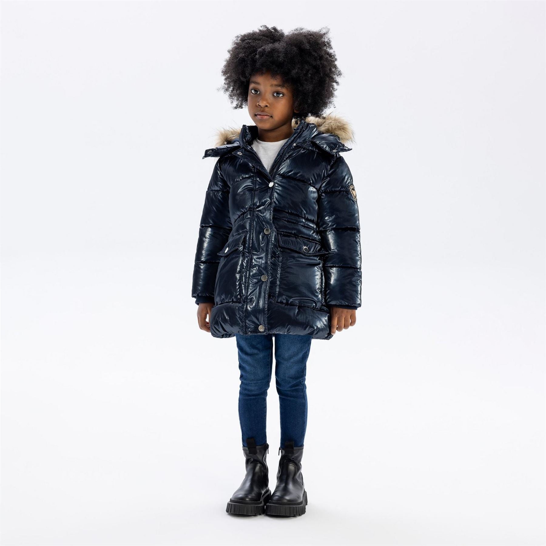Minoti Girls Midi Length Padded Jacket Metallic Navy