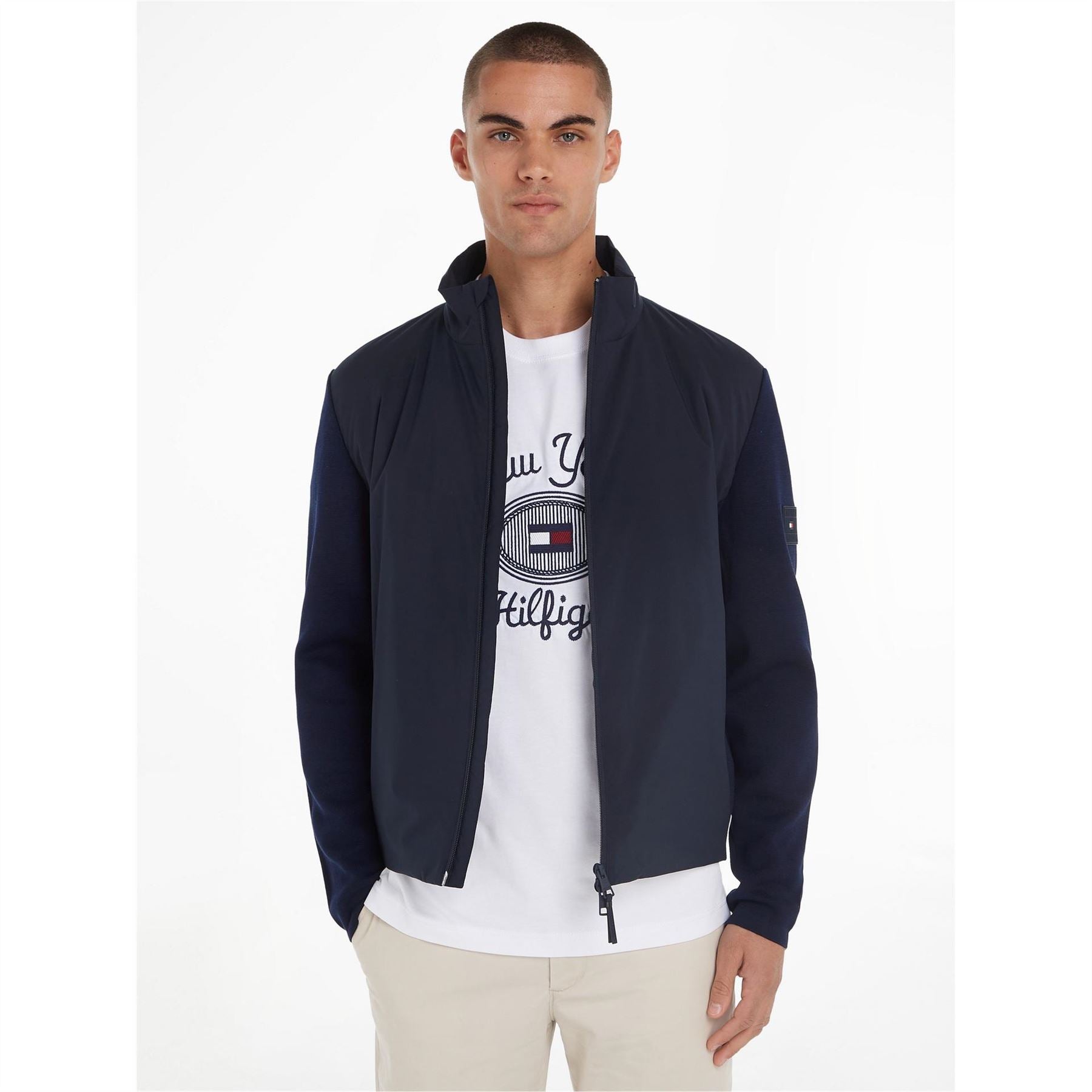 Tommy Hilfiger Mixed Media Zip Neck Long Sleeve Sweatshirt