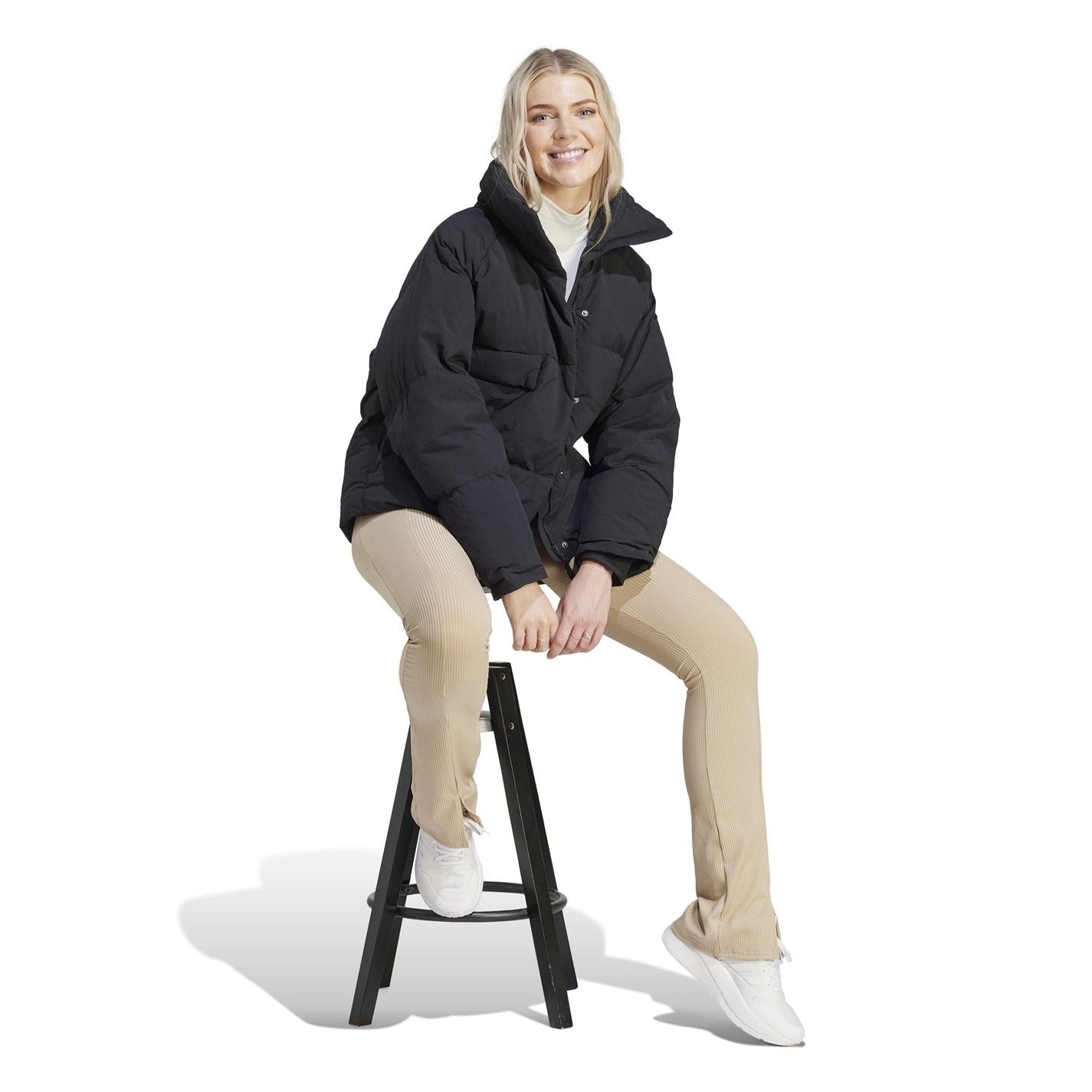 adidas Solid Patterned High Neck Snap Button Down Jacket