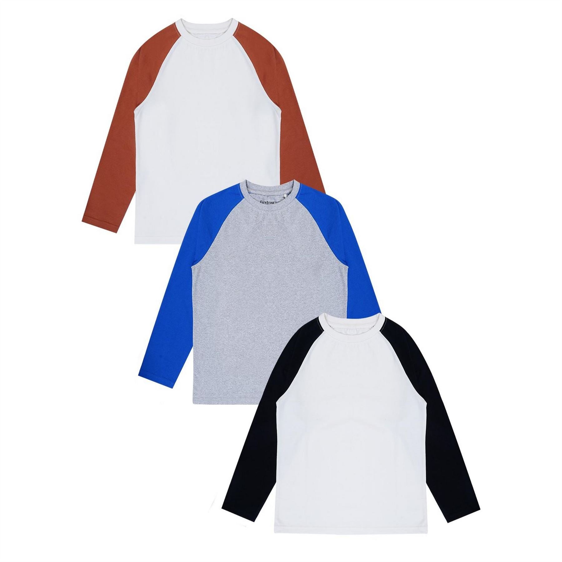 Firetrap 3 Pack Crew Neck Long Raglan Sleeve T-Shirt
