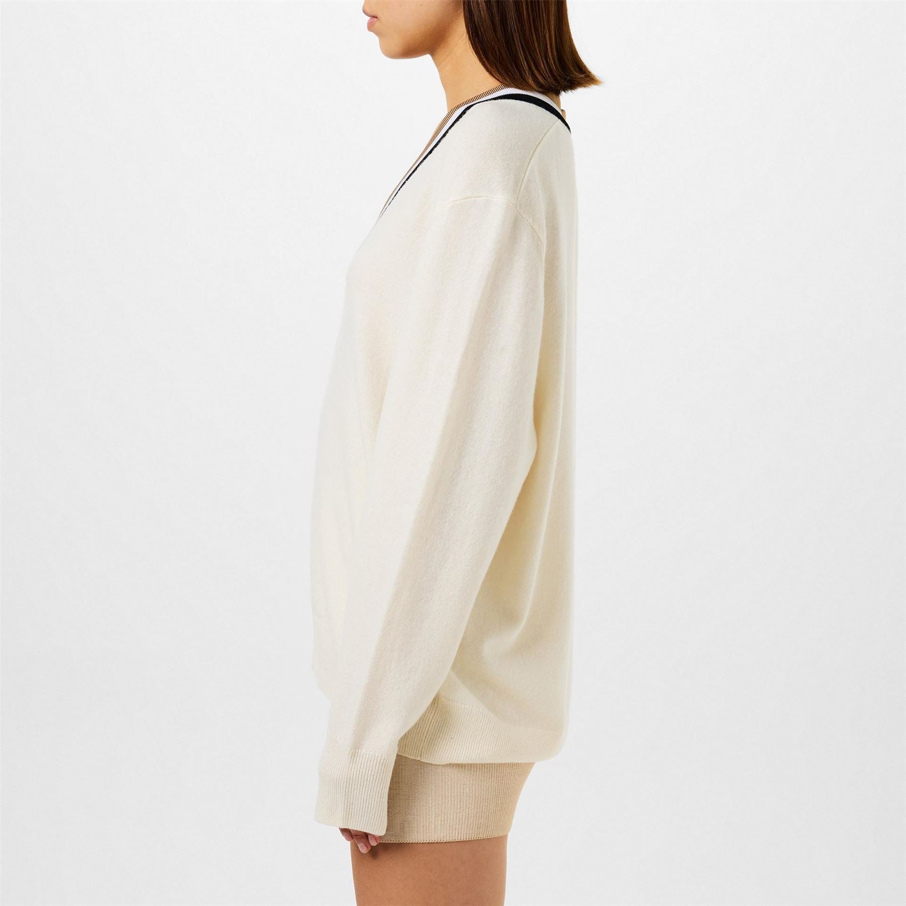 Boss Felipina Knitted Jumper, V Neckline, Stripes