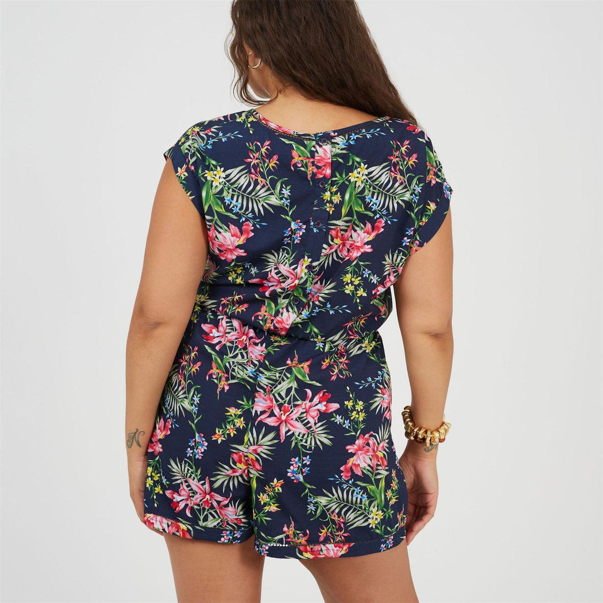Brave Soul Crew Neck Floral Patterned Short Sleeve Playsuit